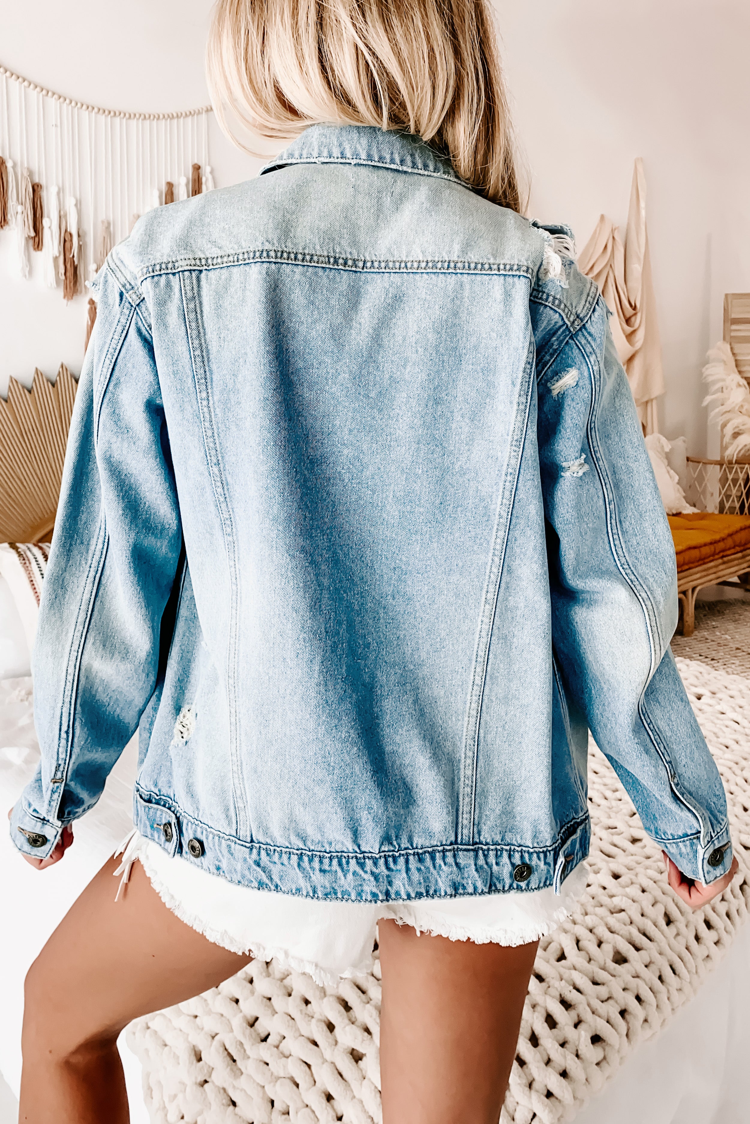 Speak Up Lightly Distressed Denim Jacket (Light)-The Formal Wear