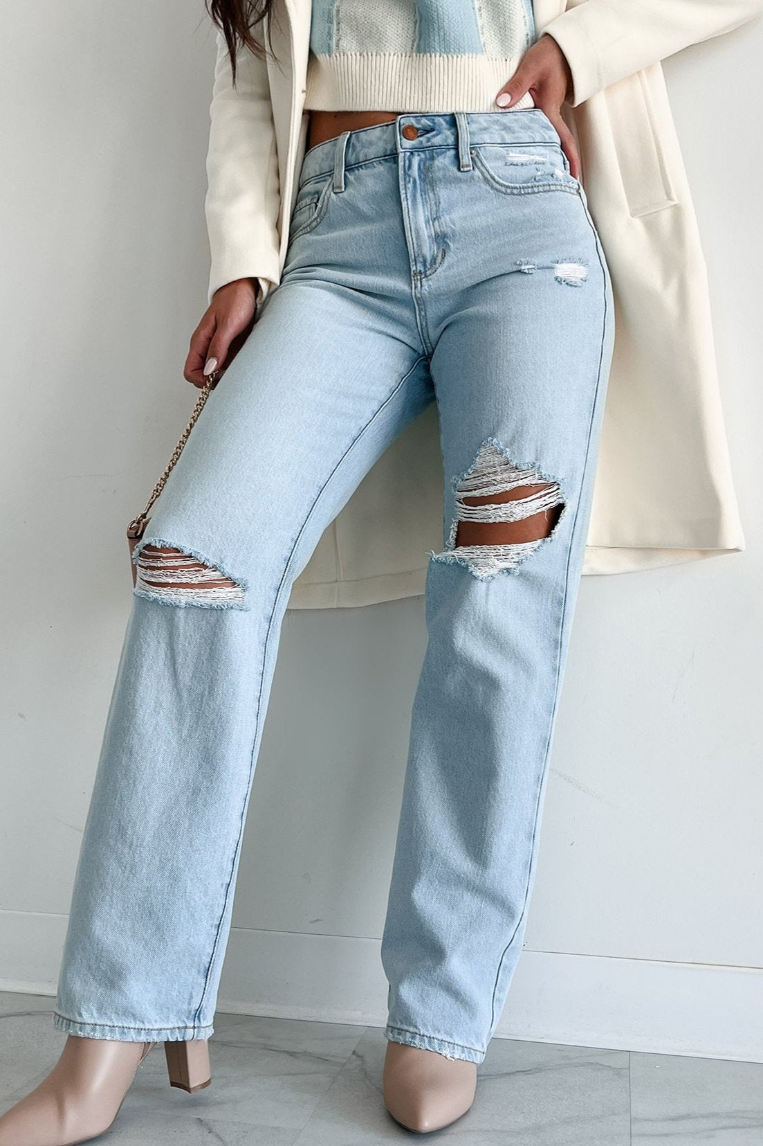 Atticus High Rise Distressed Sneak Peak Straight Leg Jeans (Light)-The Formal Wear