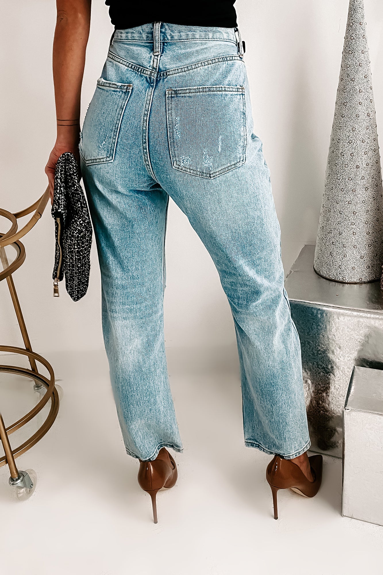 Back To The Beginning High Rise Distressed Straight Leg Jeans (Denim)-The Formal Wear
