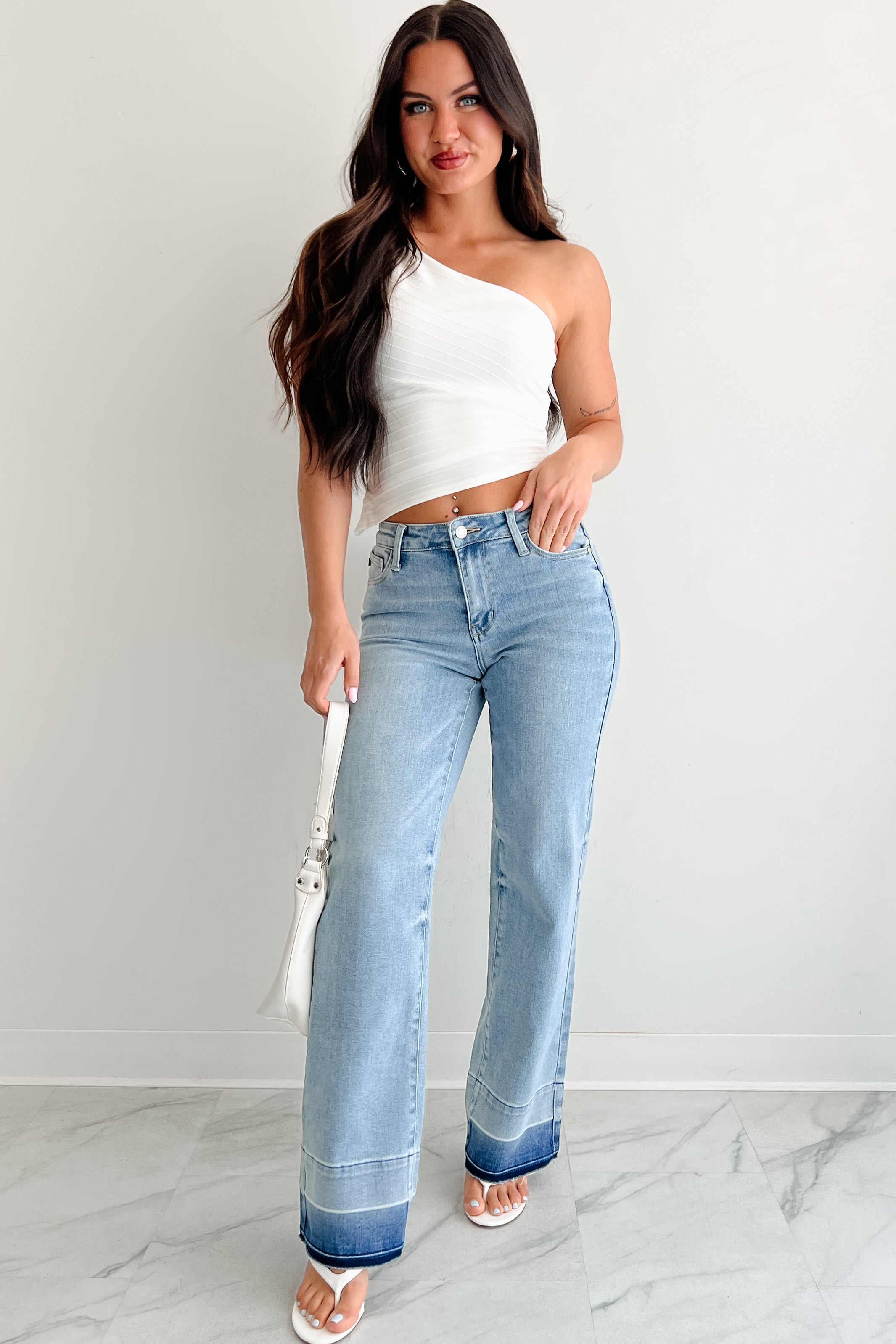 Andrew Wide Leg Mid Rise Judy Blue Jeans (Light)-The Formal Wear