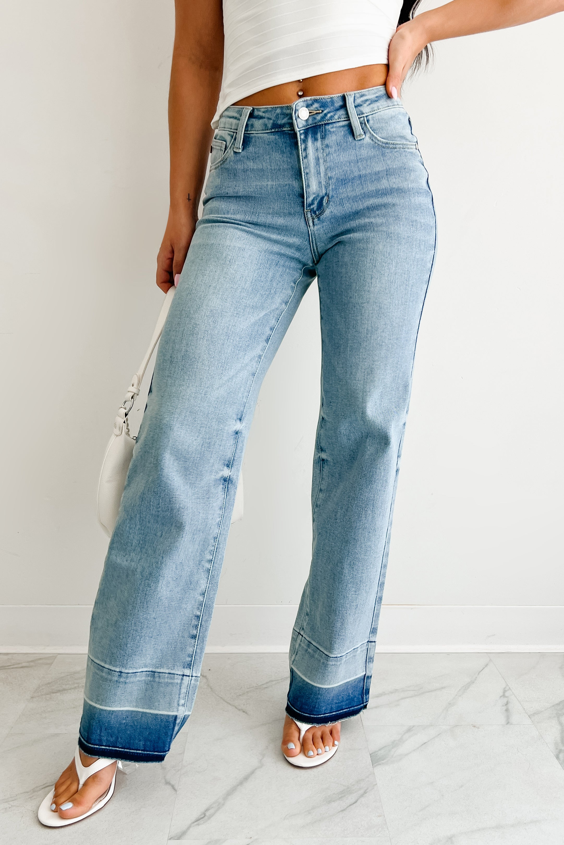 Andrew Wide Leg Mid Rise Judy Blue Jeans (Light)-The Formal Wear