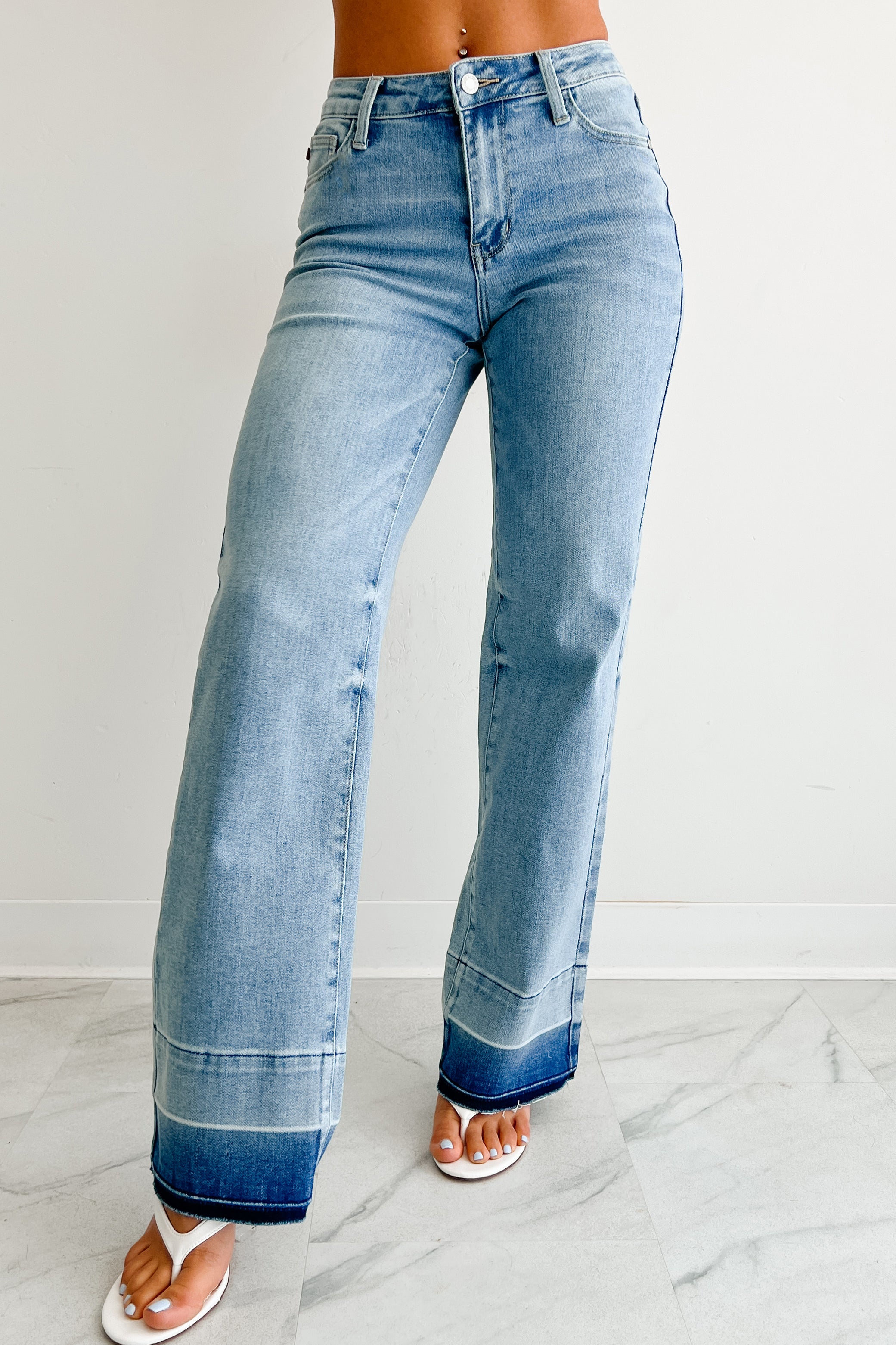 Andrew Wide Leg Mid Rise Judy Blue Jeans (Light)-The Formal Wear