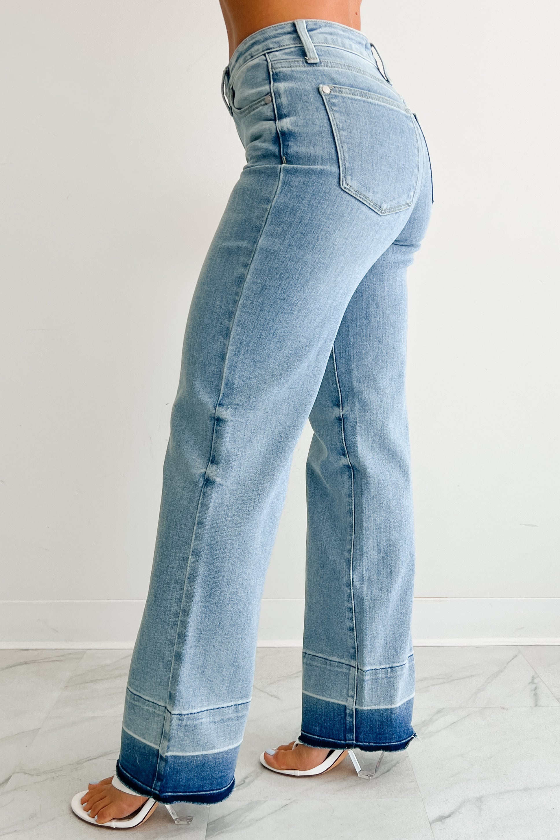 Andrew Wide Leg Mid Rise Judy Blue Jeans (Light)-The Formal Wear