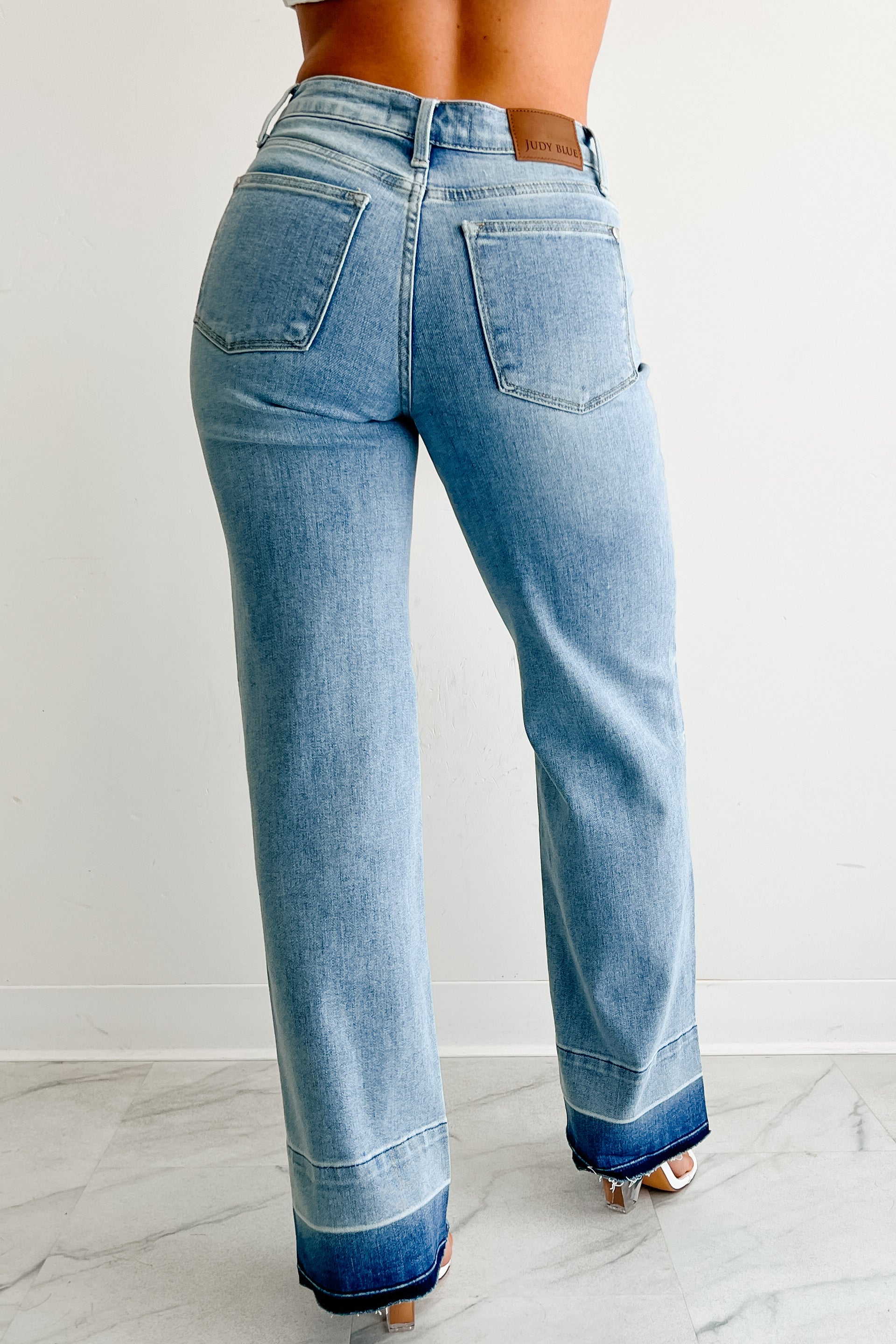 Andrew Wide Leg Mid Rise Judy Blue Jeans (Light)-The Formal Wear