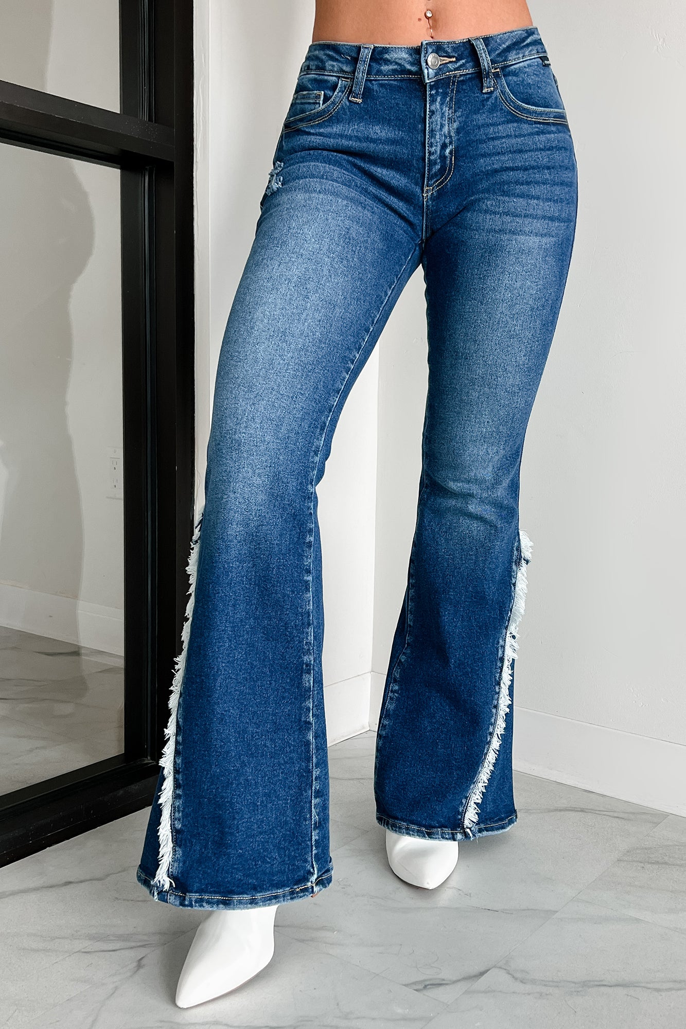 Grissom Mid Rise Frayed Cello Flare Jeans (Medium)-The Formal Wear