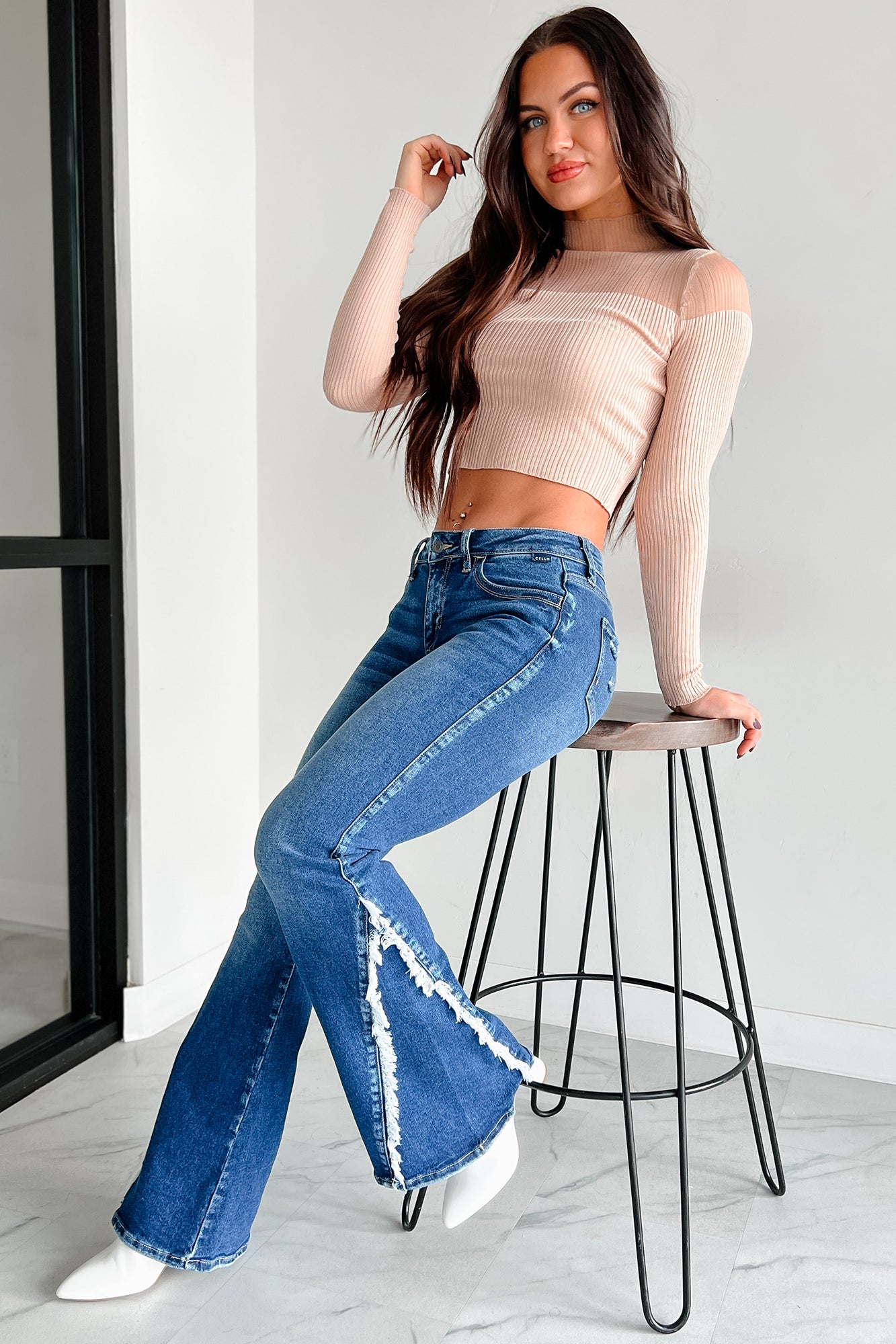 Grissom Mid Rise Frayed Cello Flare Jeans (Medium)-The Formal Wear