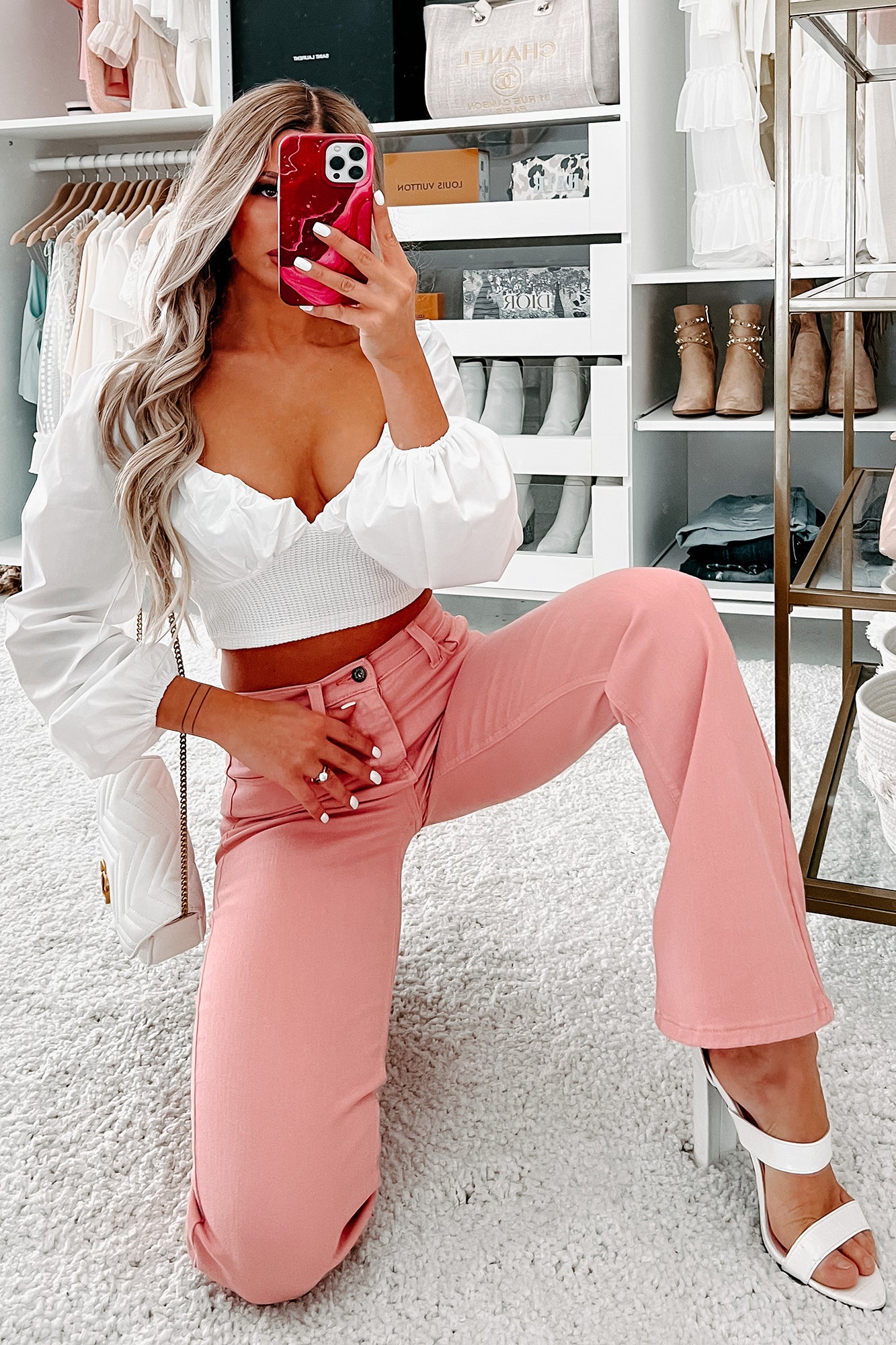 Color Craze Sneak Peek High Rise Bootcut Jeans (Rose)-The Formal Wear
