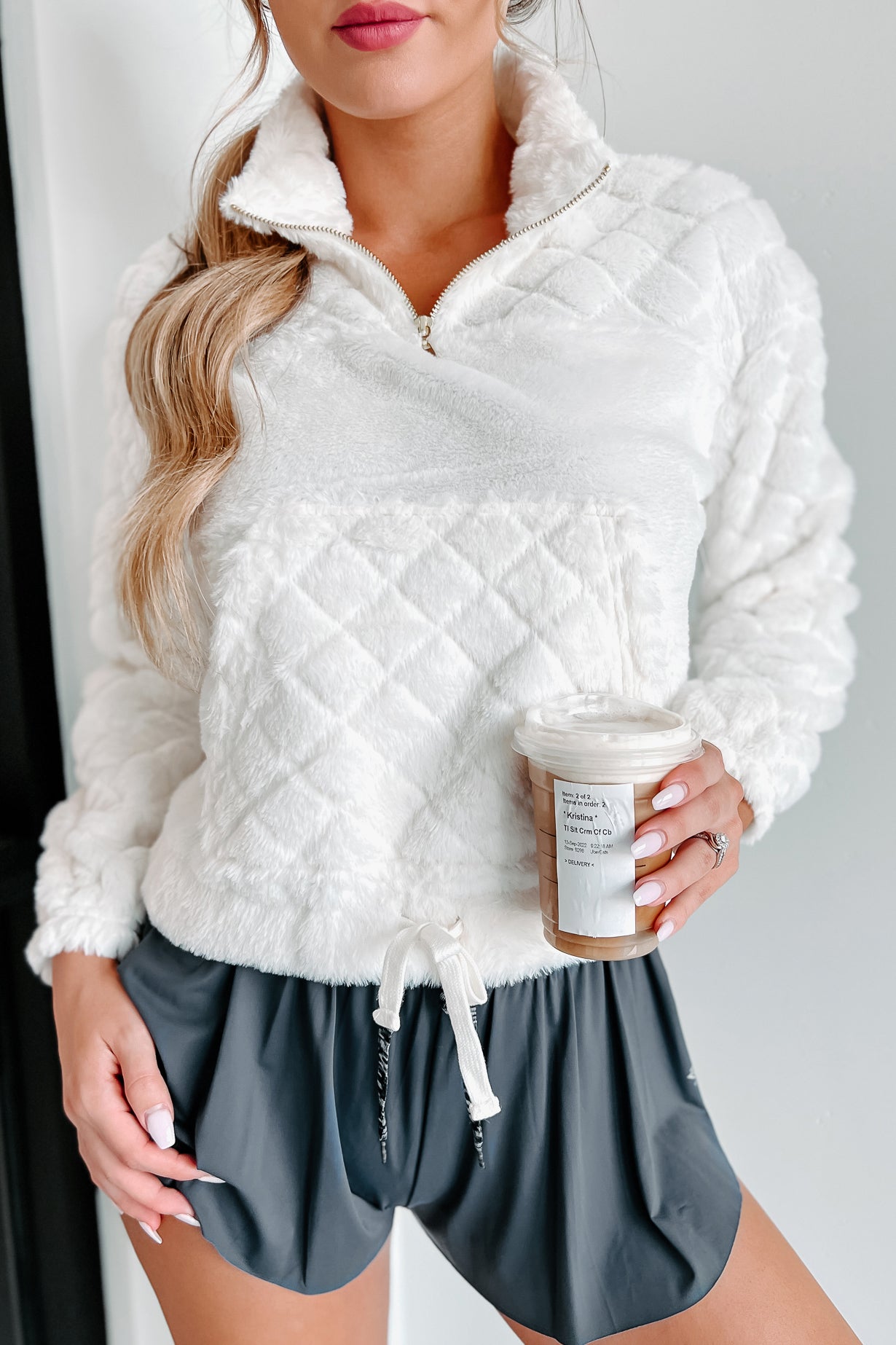 Waiting For Winter Faux Fur Quarter-Zip Pullover (Ivory)-The Formal Wear