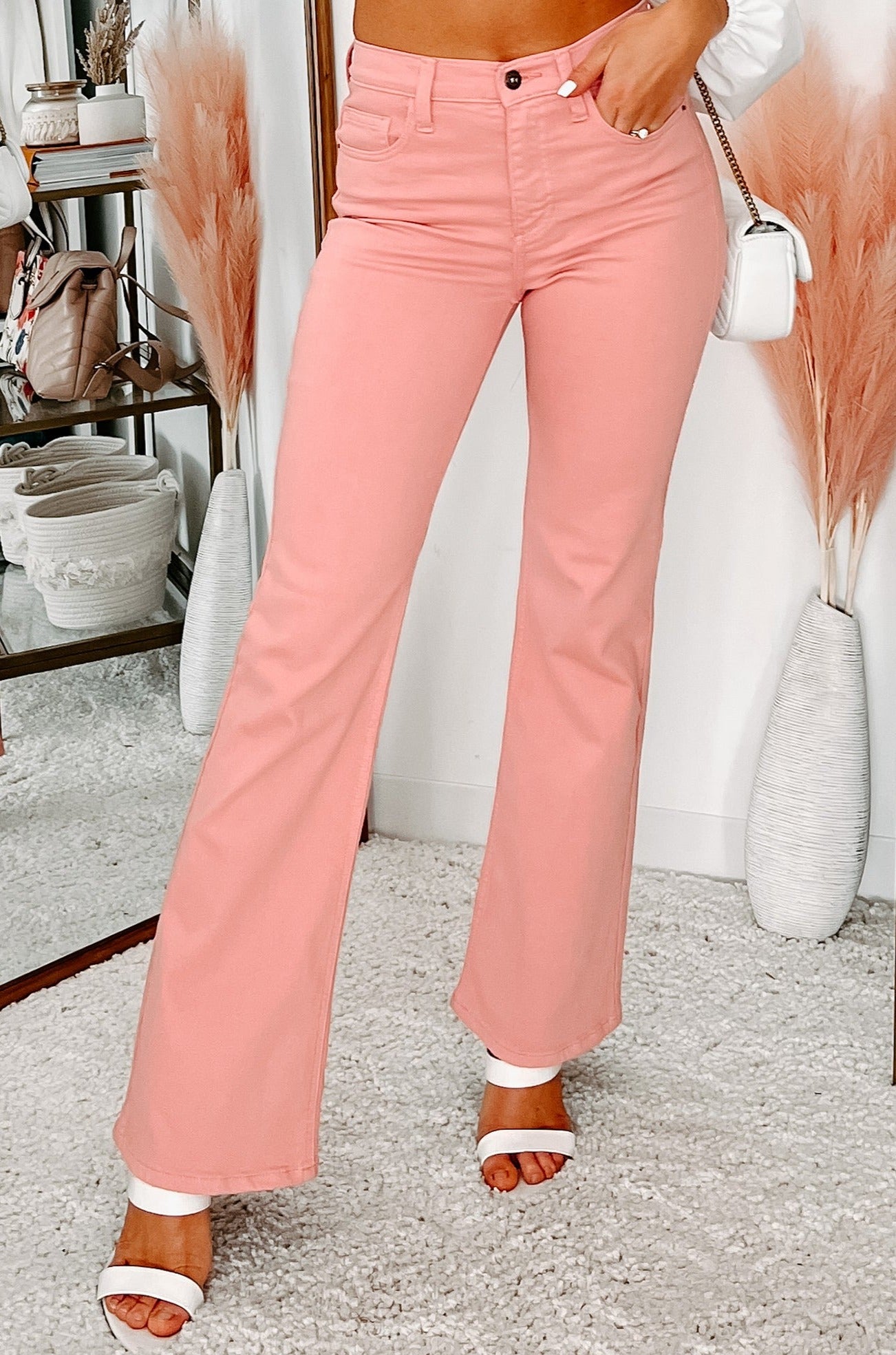 Color Craze Sneak Peek High Rise Bootcut Jeans (Rose)-The Formal Wear