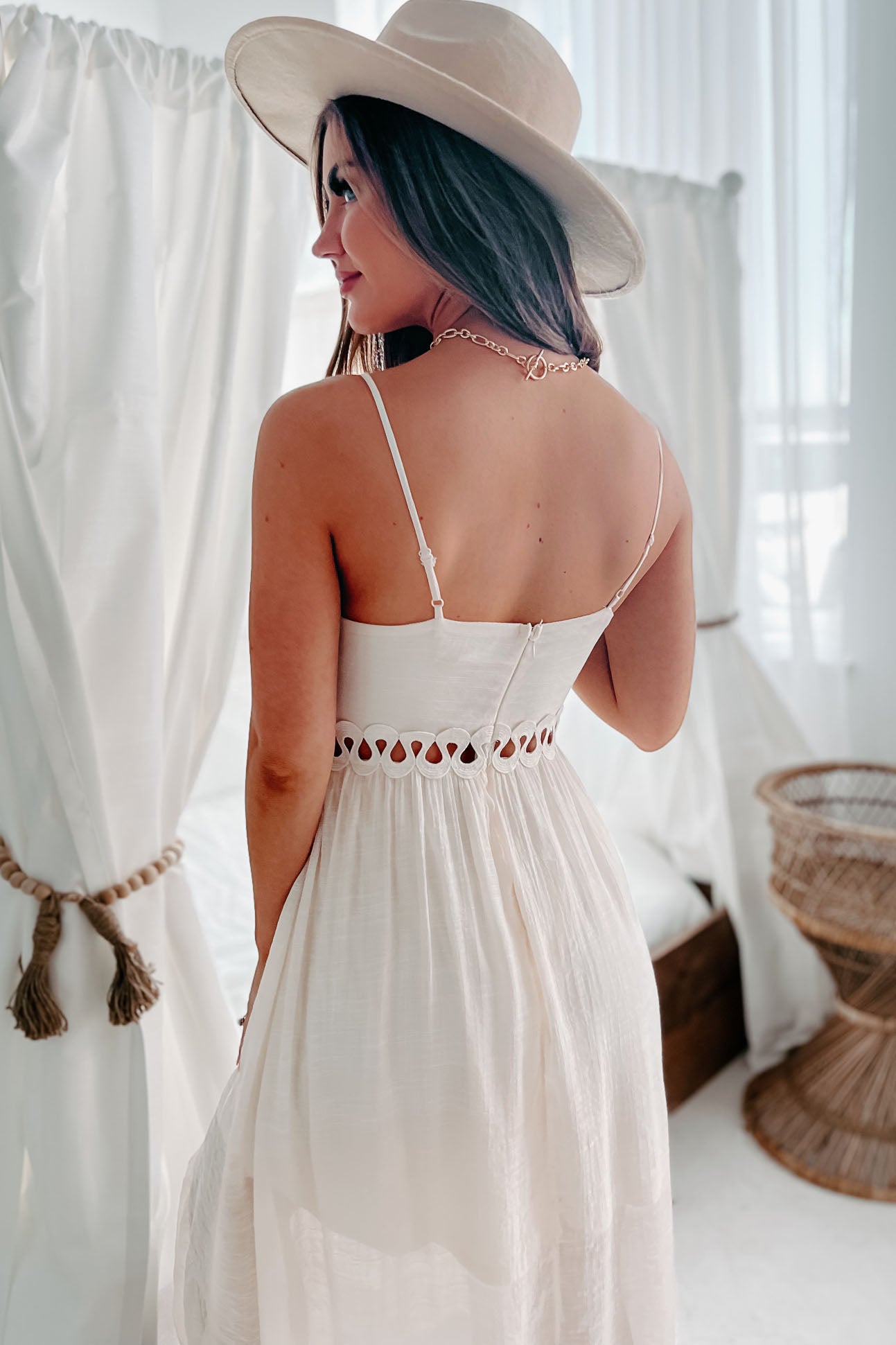 Everyday Stunner Tie-Front High-Low Midi Dress (Cream)-The Formal Wear