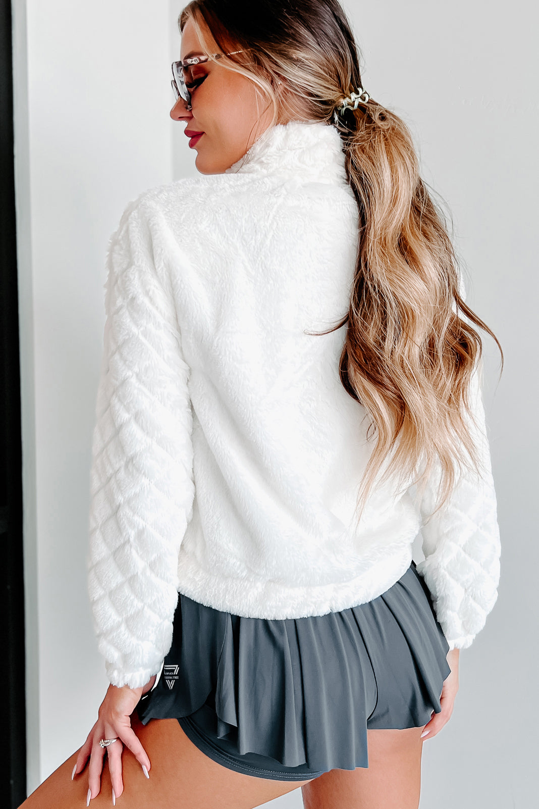 Waiting For Winter Faux Fur Quarter-Zip Pullover (Ivory)-The Formal Wear