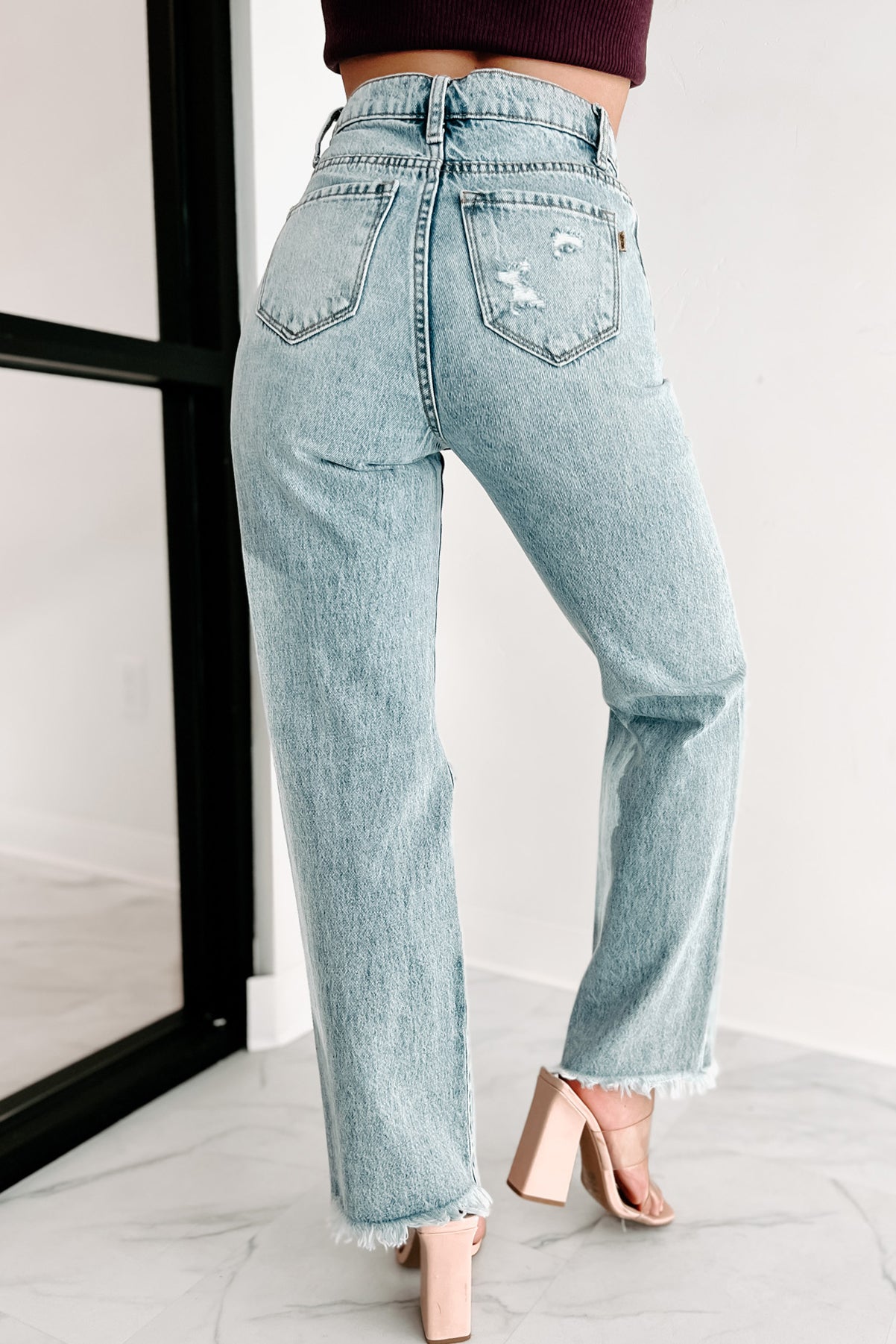 Holiday Steal- Get It Right 90's Wide Leg Distressed Jeans (Light)-The Formal Wear
