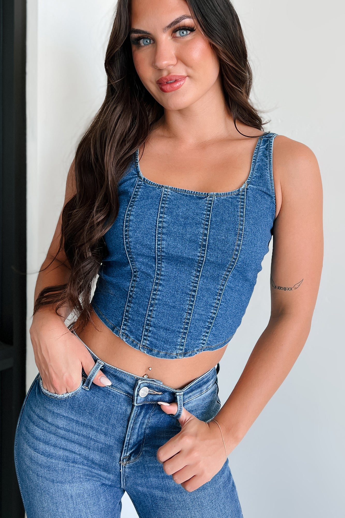 Yazlin Denim Tank Top (Blue Denim)-The Formal Wear