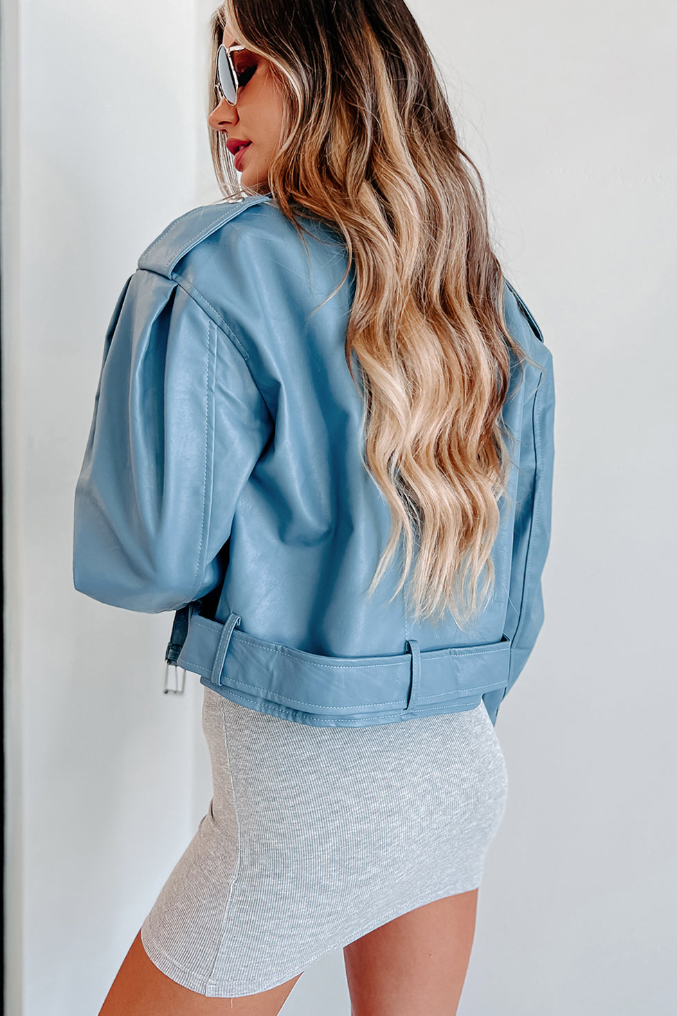 Addicted To Danger Faux Leather Moto Jacket (Blue)-The Formal Wear