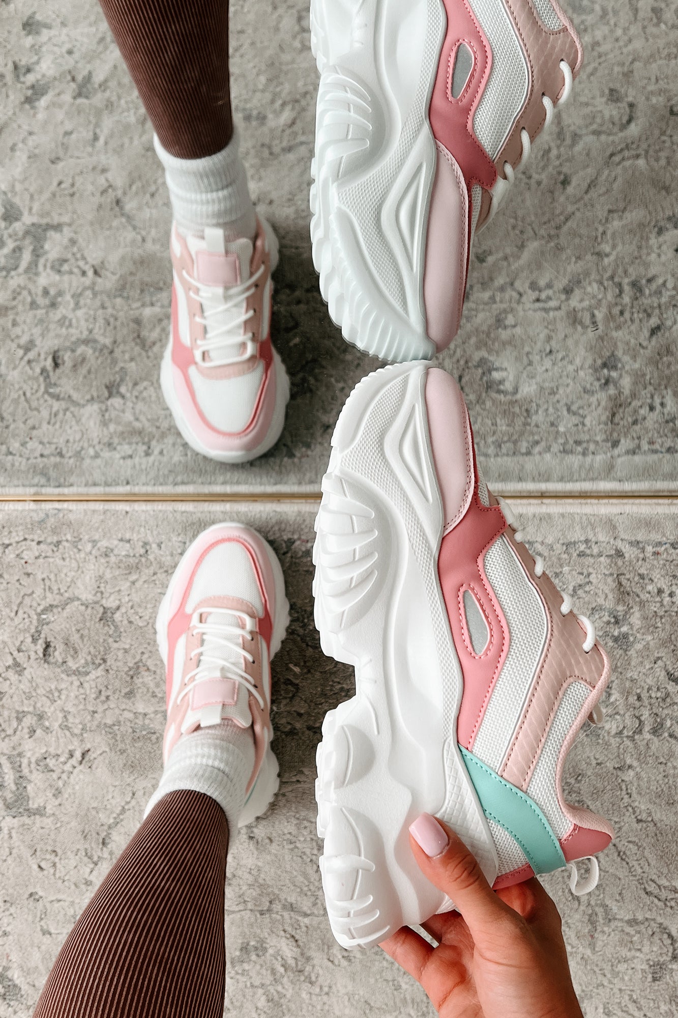 New Kicks Chunky Platform Sneakers (Pink Multi)-The Formal Wear