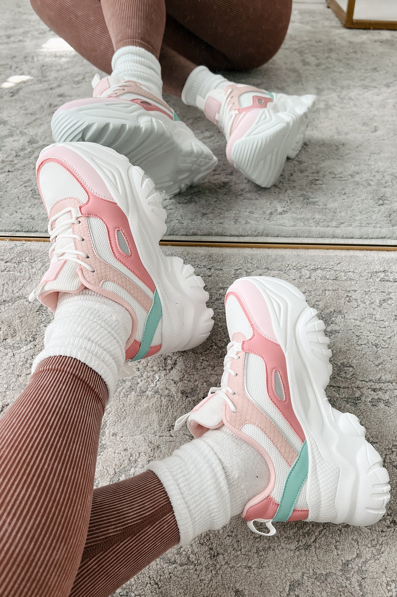 New Kicks Chunky Platform Sneakers (Pink Multi)-The Formal Wear