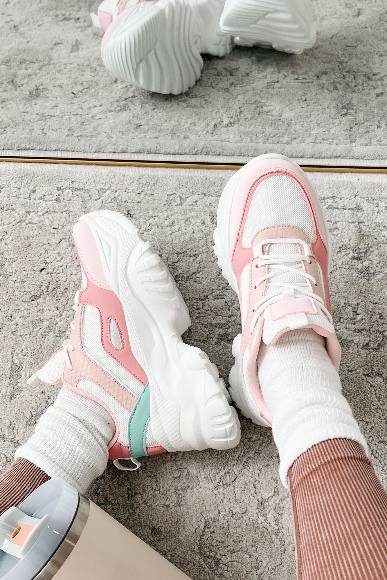New Kicks Chunky Platform Sneakers (Pink Multi)-The Formal Wear