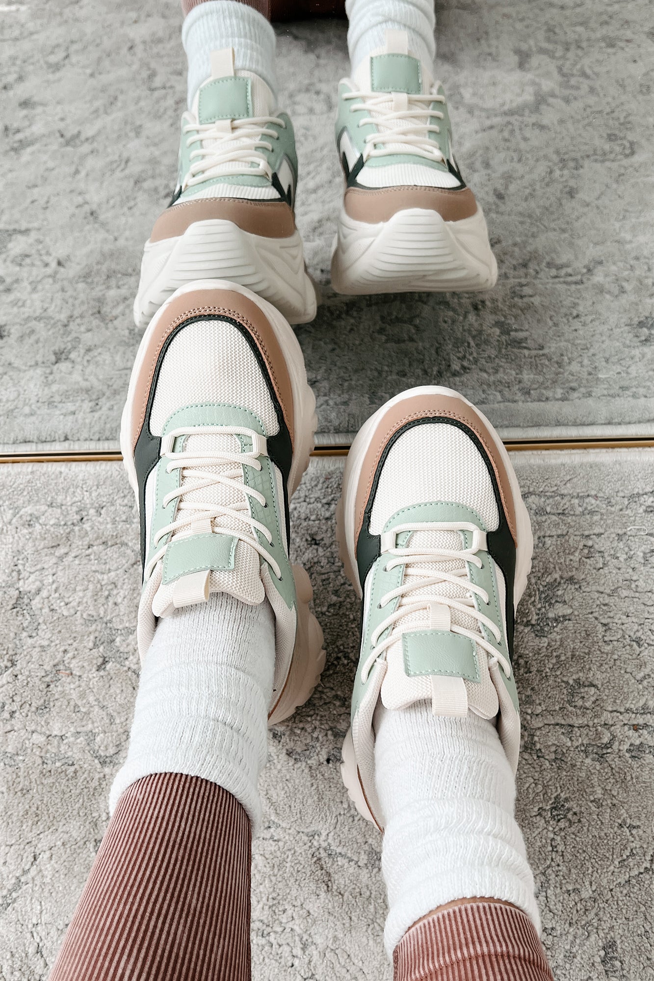 New Kicks Chunky Platform Sneakers (Khaki Multi)-The Formal Wear