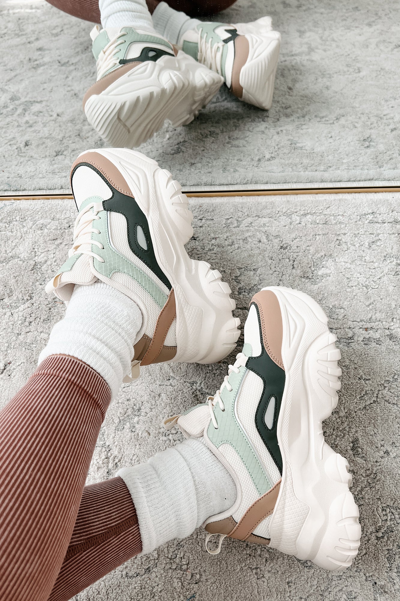 New Kicks Chunky Platform Sneakers (Khaki Multi)-The Formal Wear