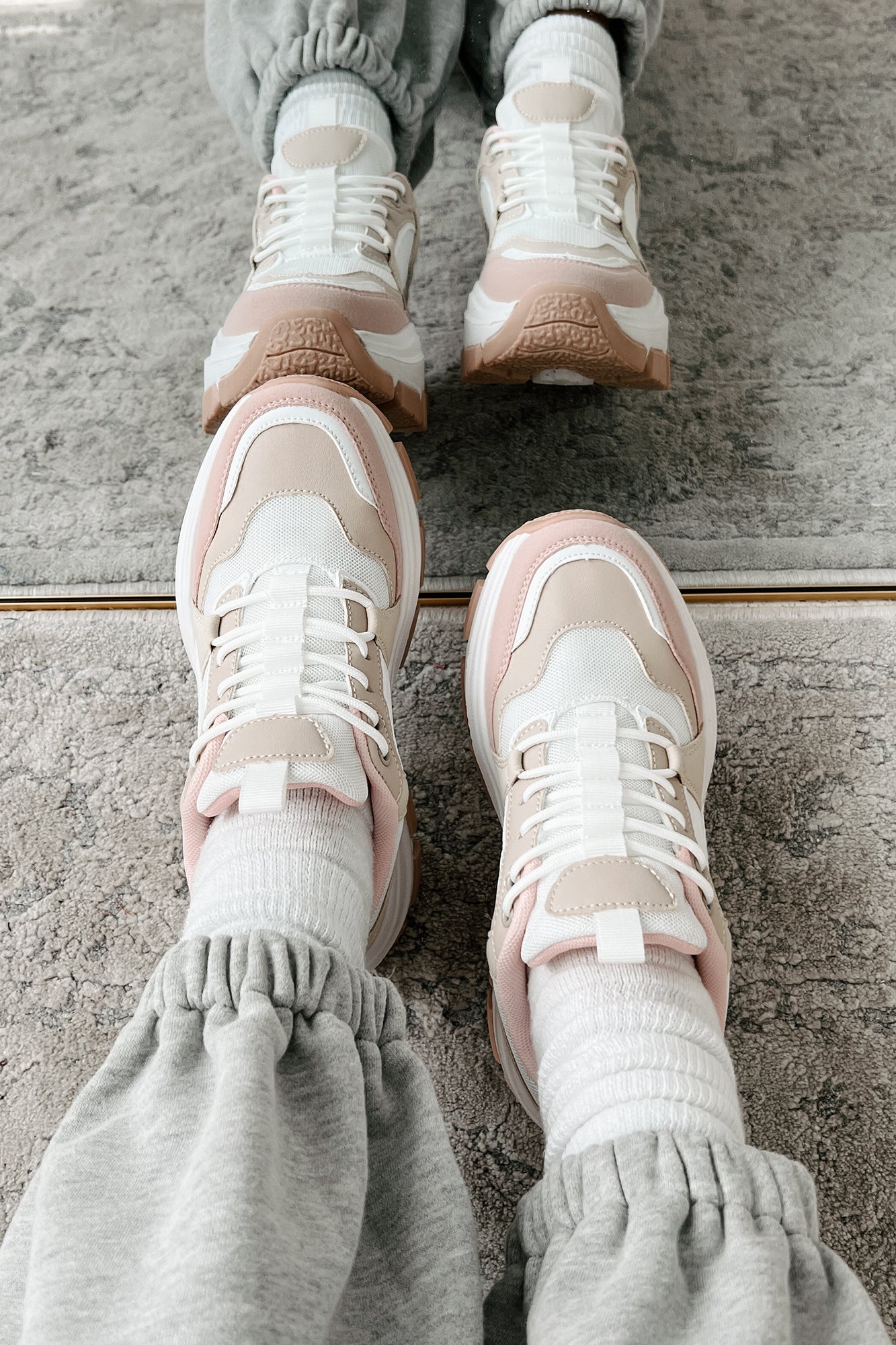Ready To Bounce Chunky Platform Sneakers (Beige/Pink)-The Formal Wear