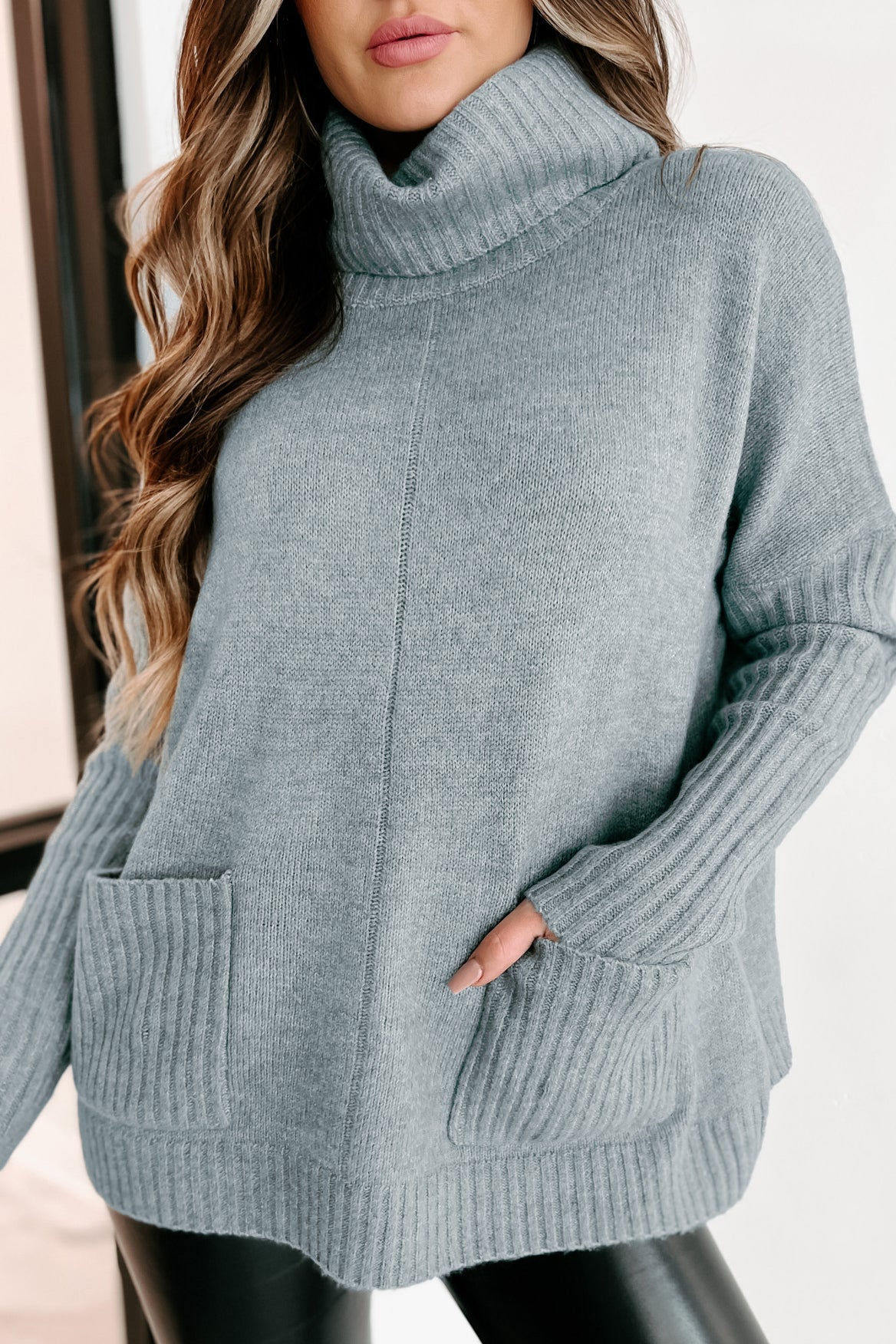 Holiday Steal- Strong Convictions Turtleneck Sweater (Sage Blue)-The Formal Wear