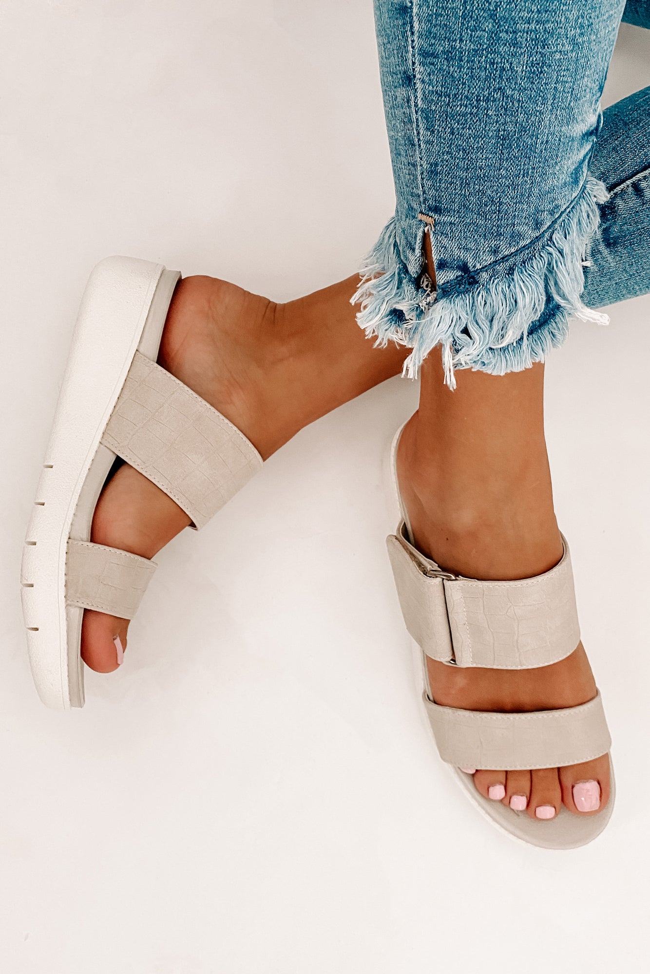 Forever Wild Faux Croc Platform Sandals (Beige)-The Formal Wear