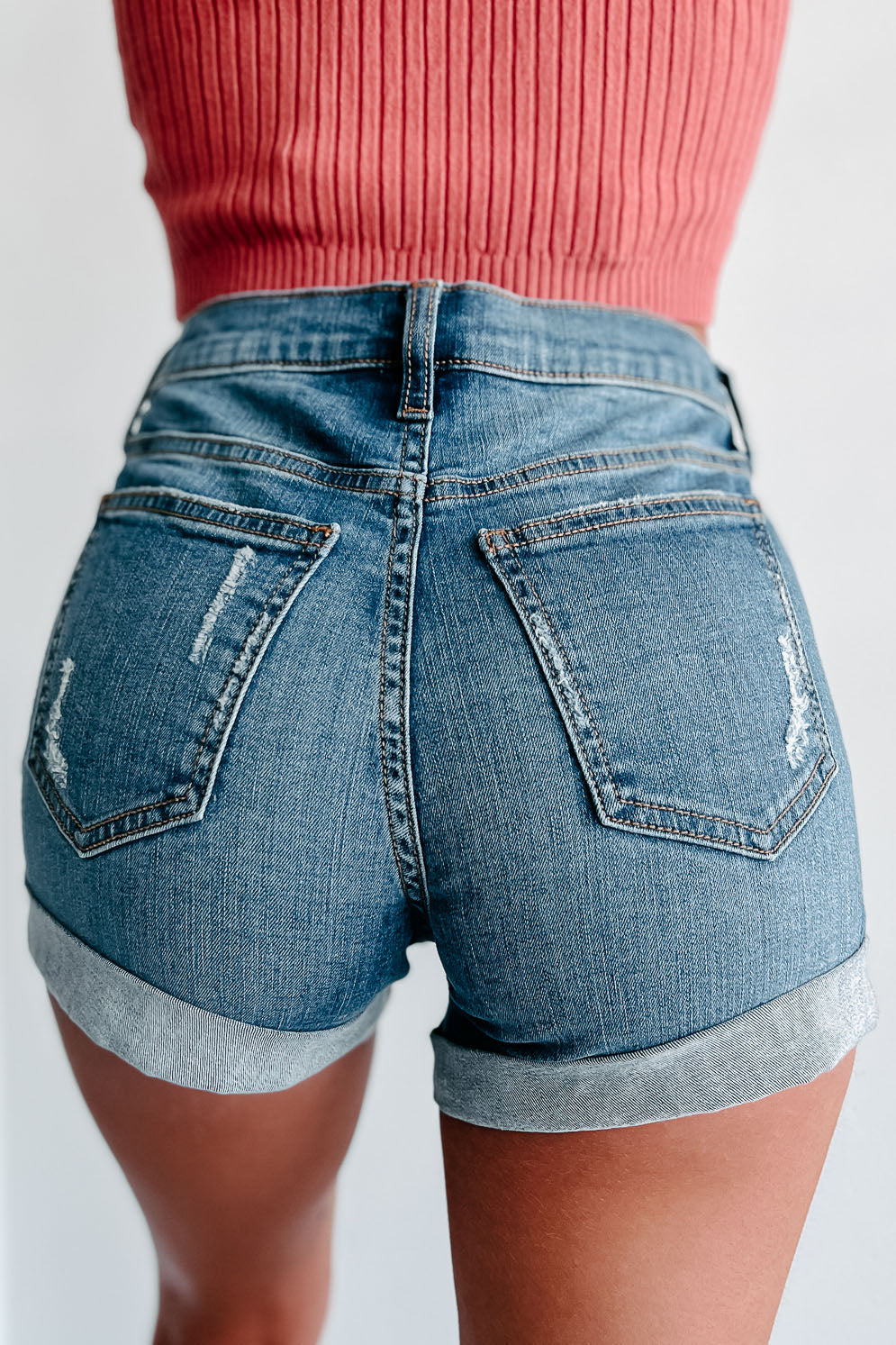 Vann Mid-Rise Sneak Peek Distressed Cuffed Denim Shorts (Medium)-The Formal Wear