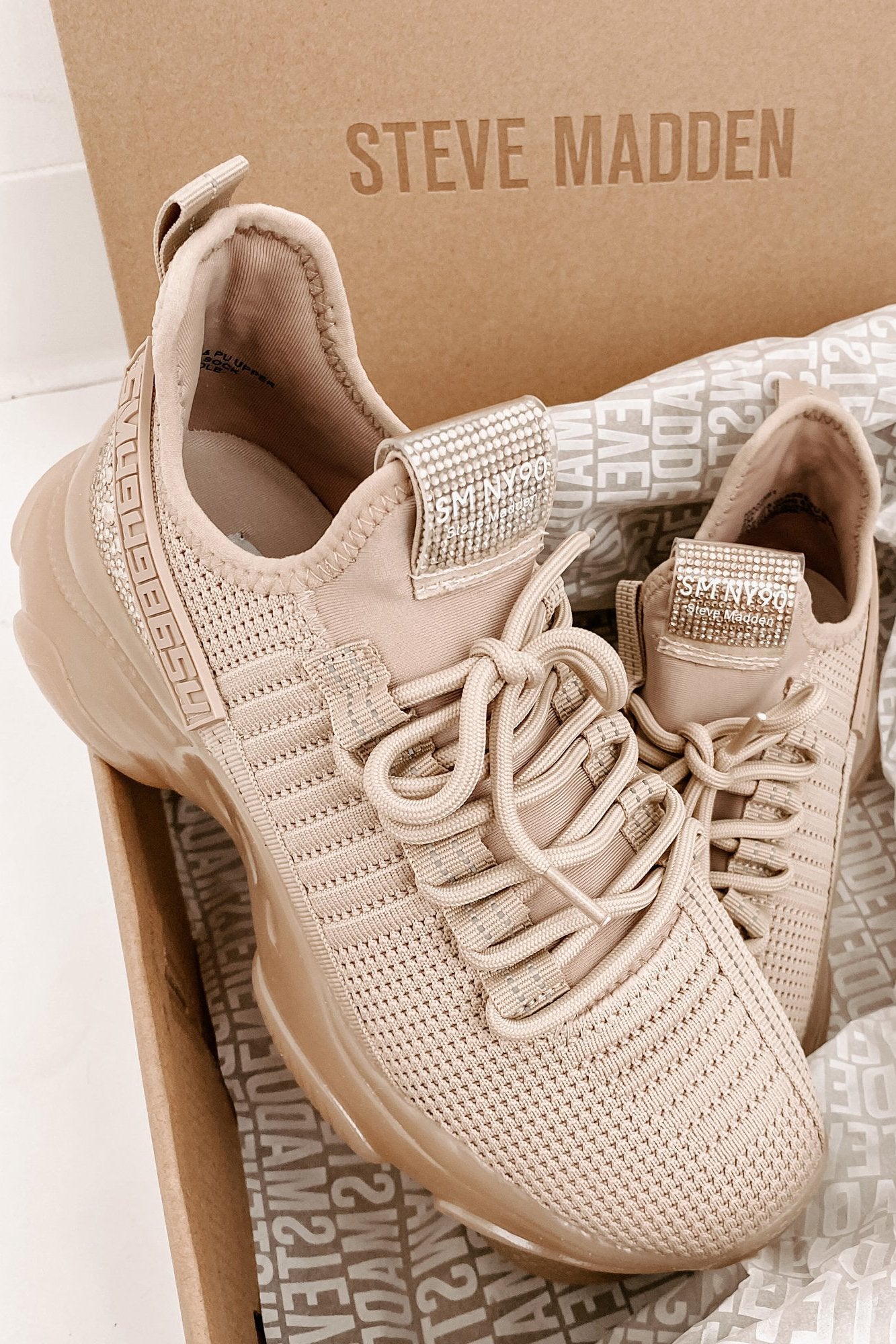 IMPERFECT Raise The Bar Steve Madden Chunky Rhinestone Chunky Sneakers (Blush Multi)-The Formal Wear