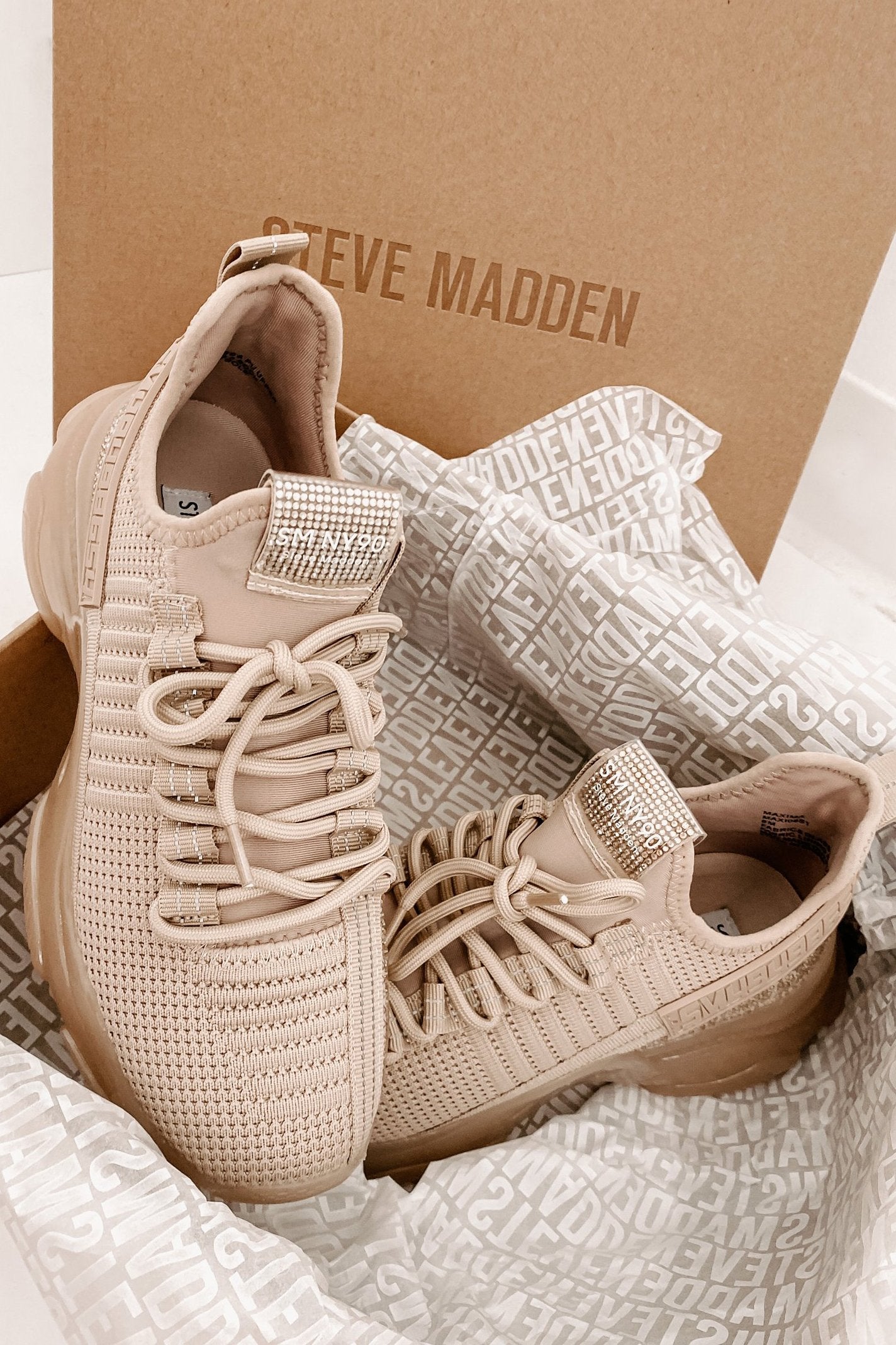 IMPERFECT Raise The Bar Steve Madden Chunky Rhinestone Chunky Sneakers (Blush Multi)-The Formal Wear