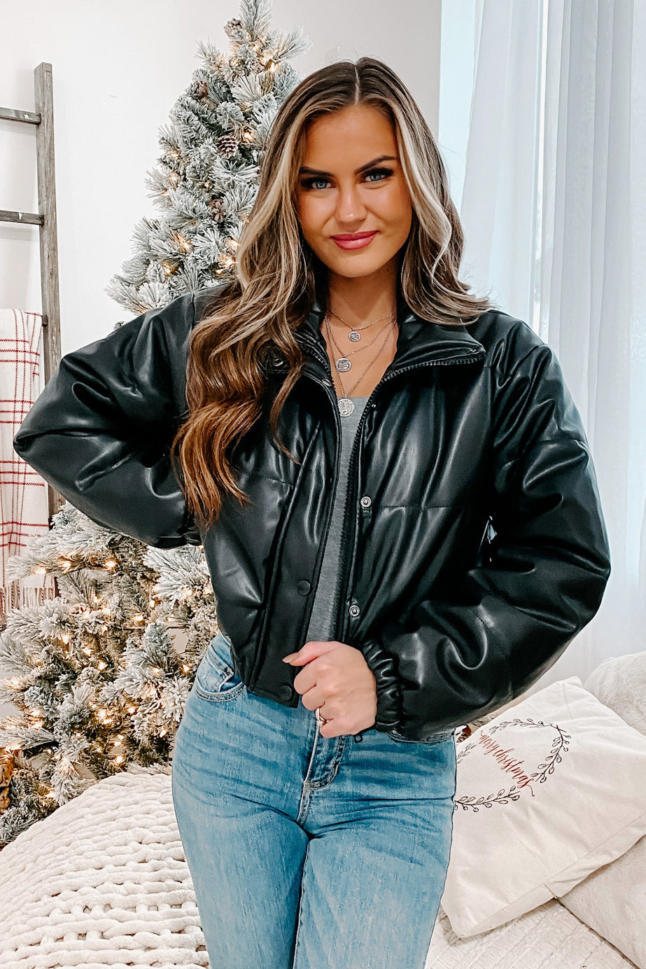 On The Edge Faux Leather Puffer Coat (Black)-The Formal Wear