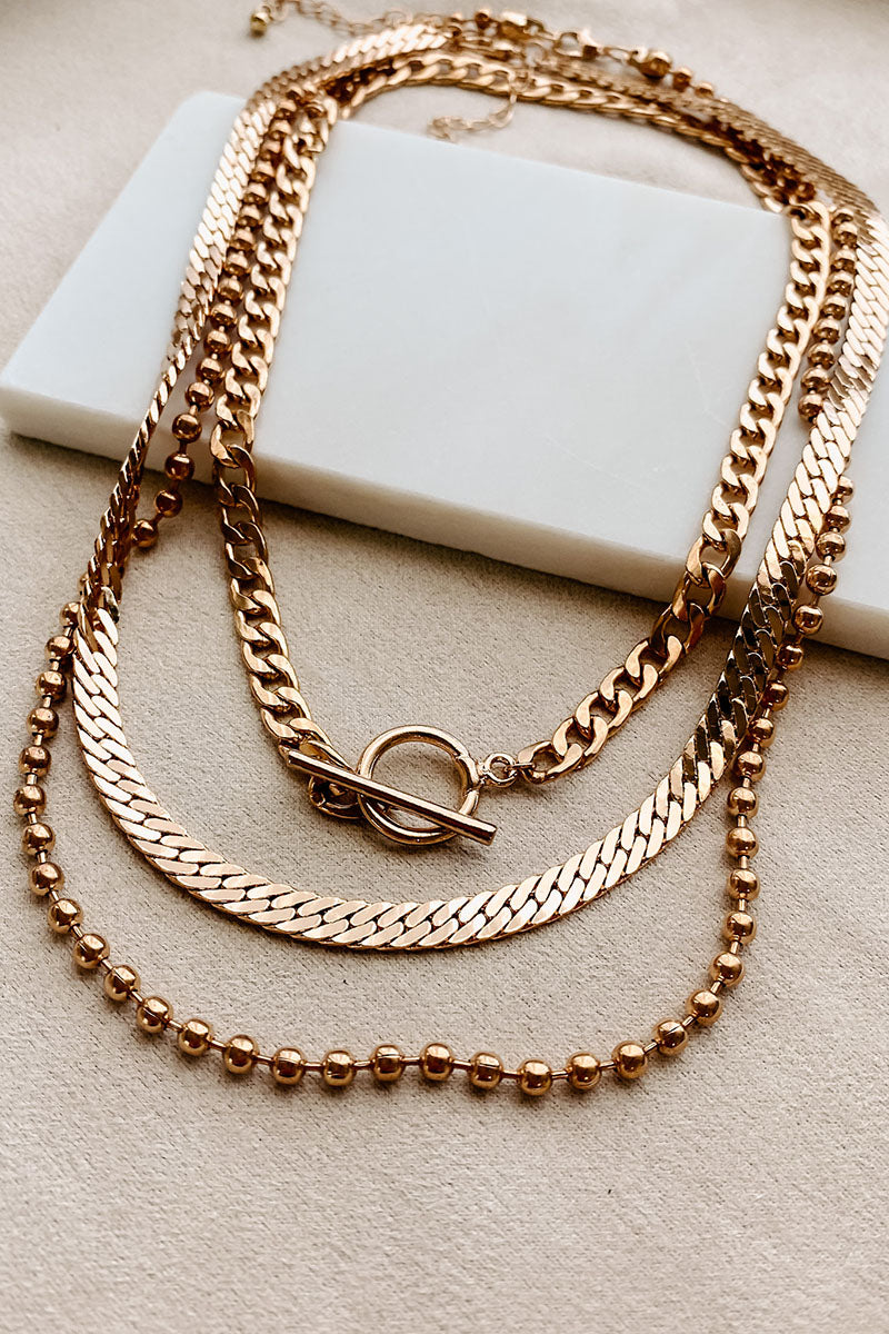 Mind Maker Necklace 3 Piece Set (Gold)-The Formal Wear