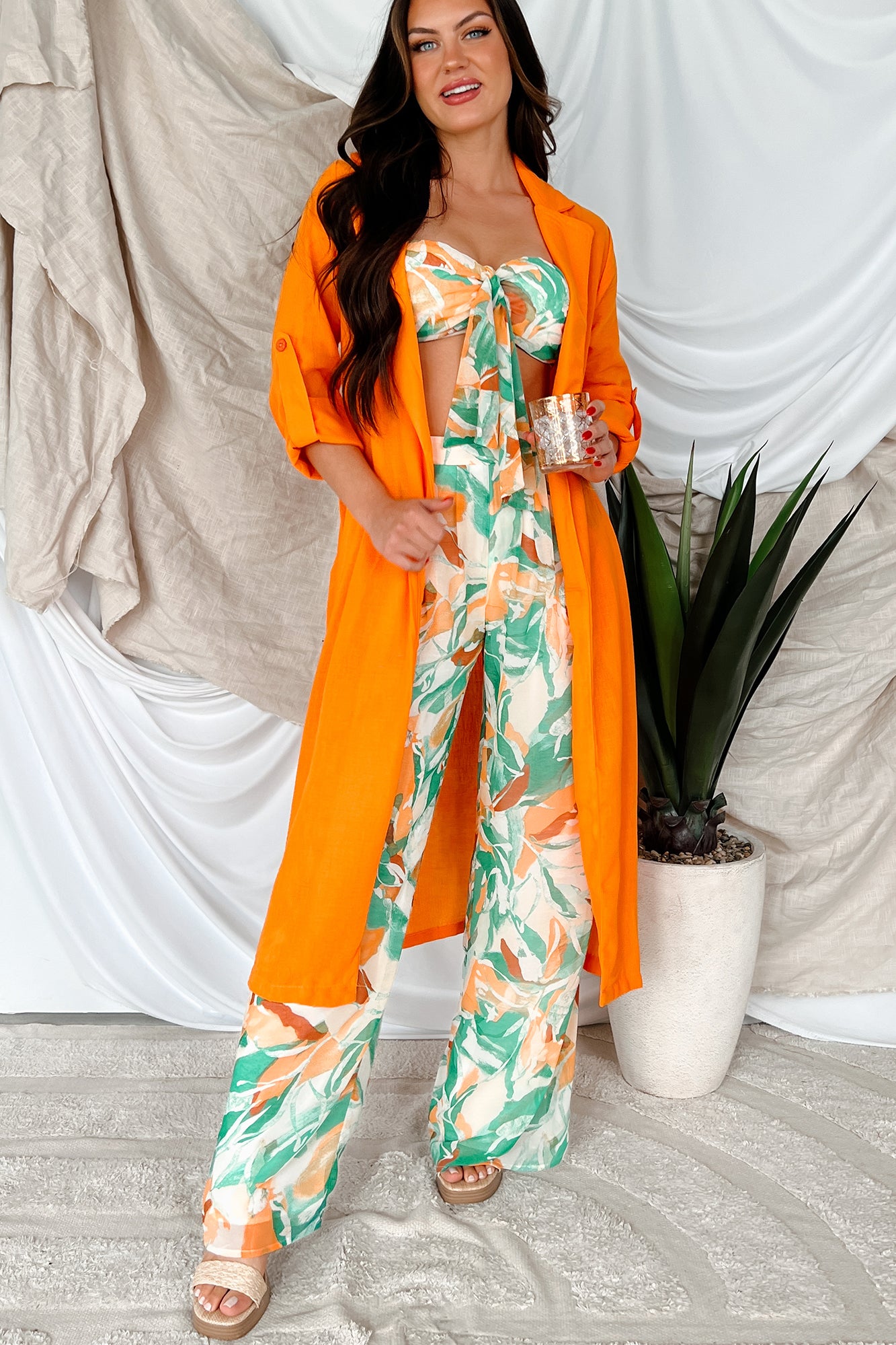 Live Colorfully Tie-Waist Linen Trench Coat (Orange)-The Formal Wear