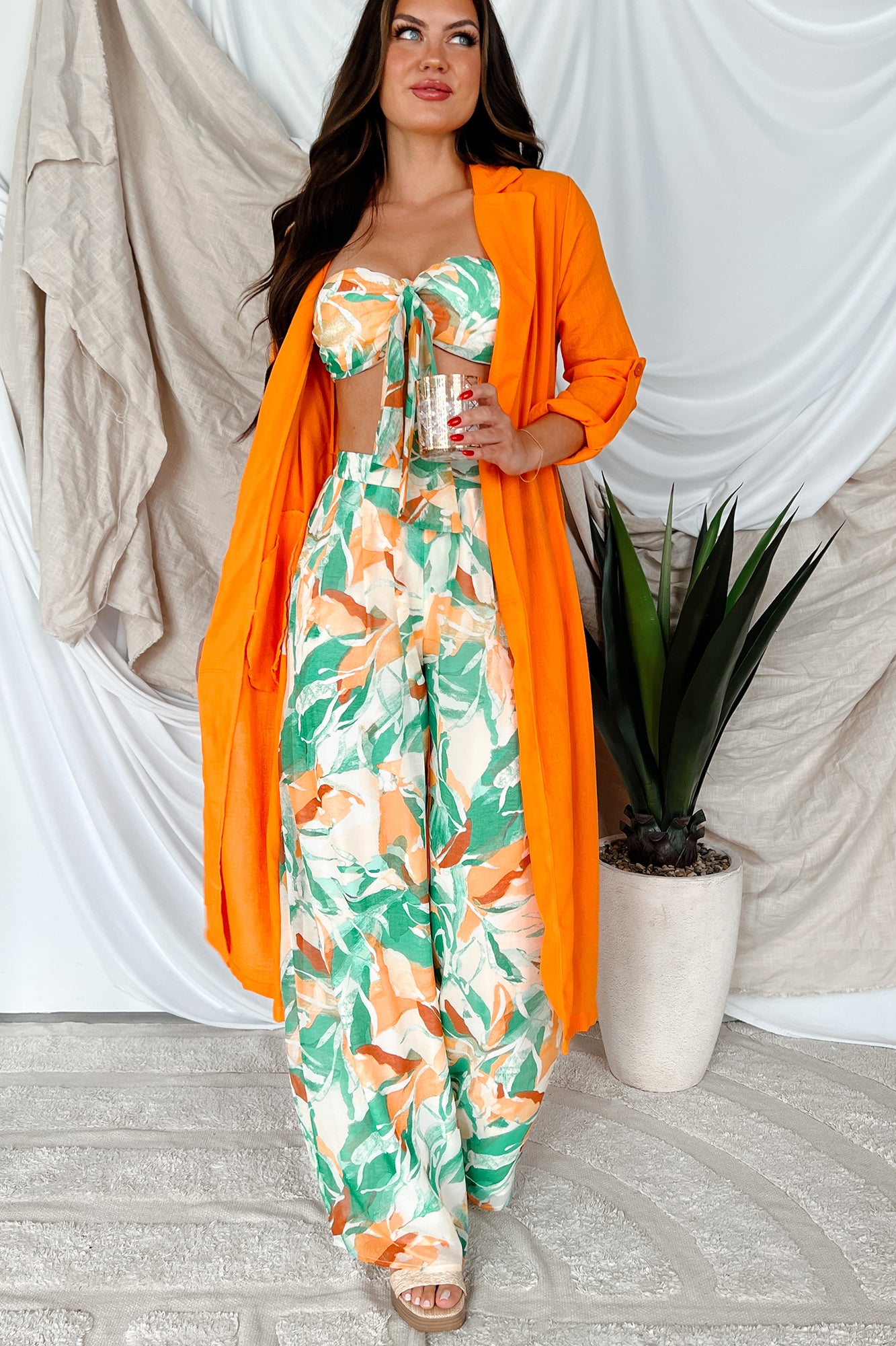 Live Colorfully Tie-Waist Linen Trench Coat (Orange)-The Formal Wear