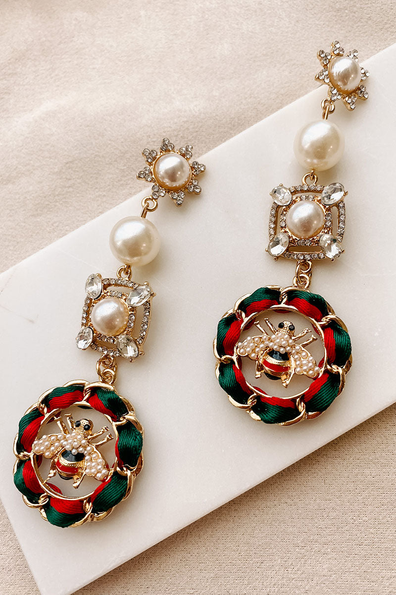 Queen To Bee Statement Earrings (Red/Green)-The Formal Wear