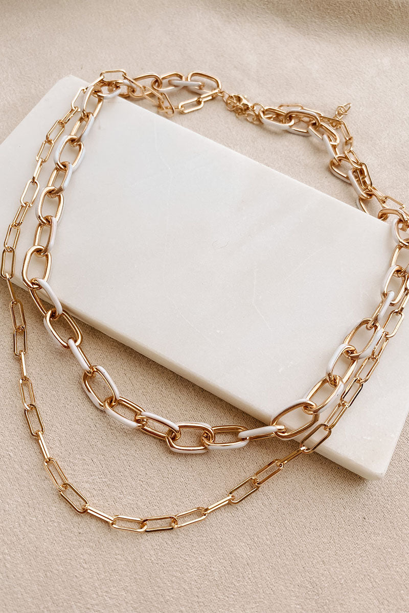 Not Messing Around Layered Brushed Chain Necklace (Gold/White)-The Formal Wear