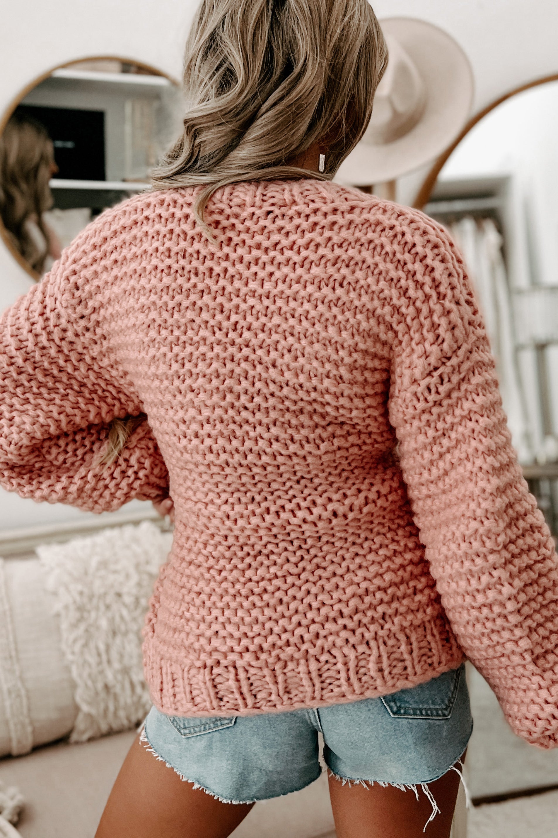 Doorbuster- Cocoa & Cozies Braided Tie Chunky Knit Cardigan (Pink)-The Formal Wear