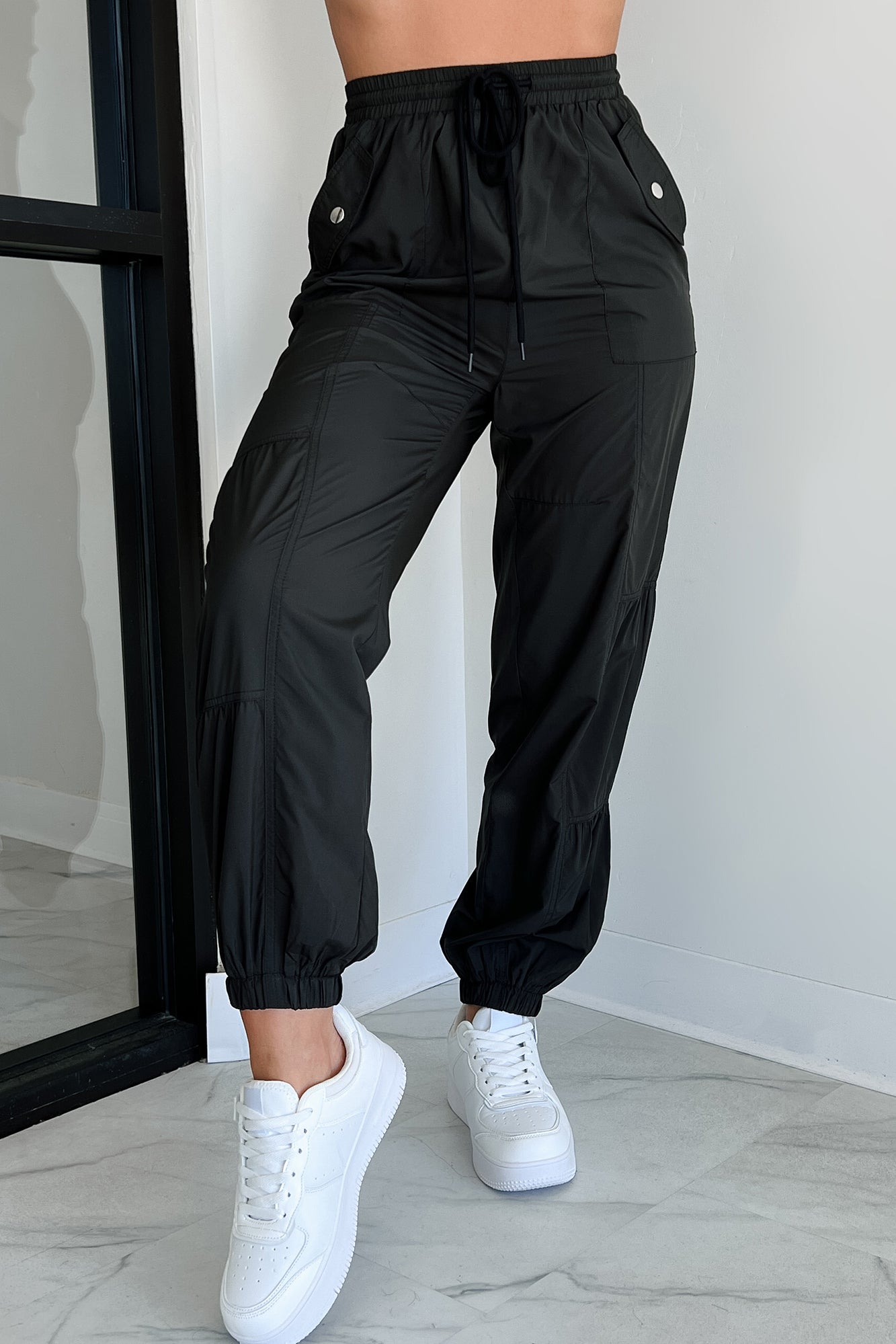 Breaking Barriers Drawstring Waist Joggers (Black)-The Formal Wear