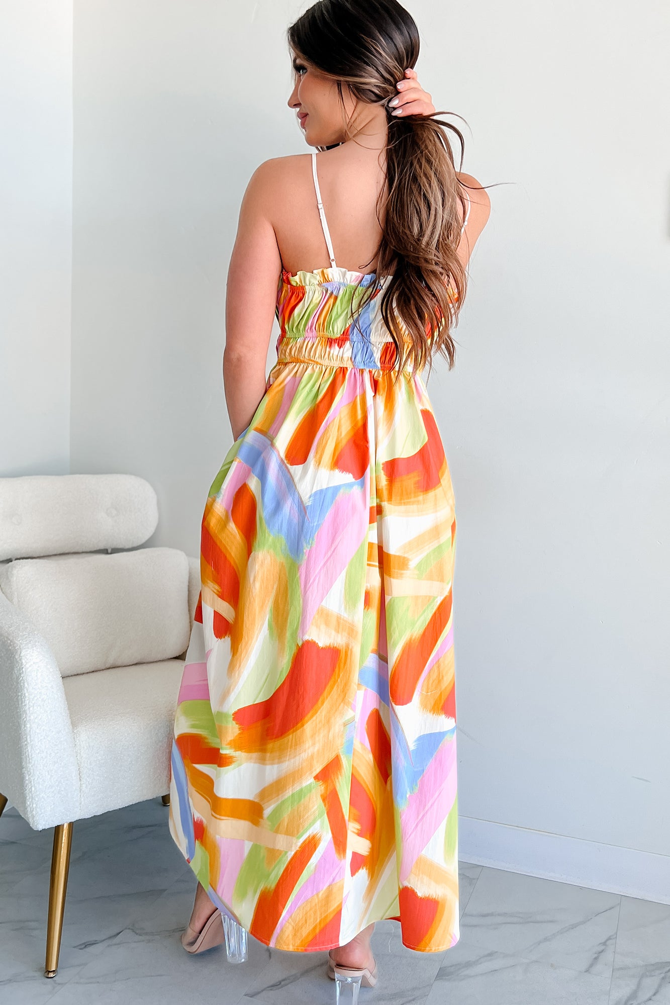 Passionate Response Printed Maxi Dress (White/Blue/Yellow)-The Formal Wear