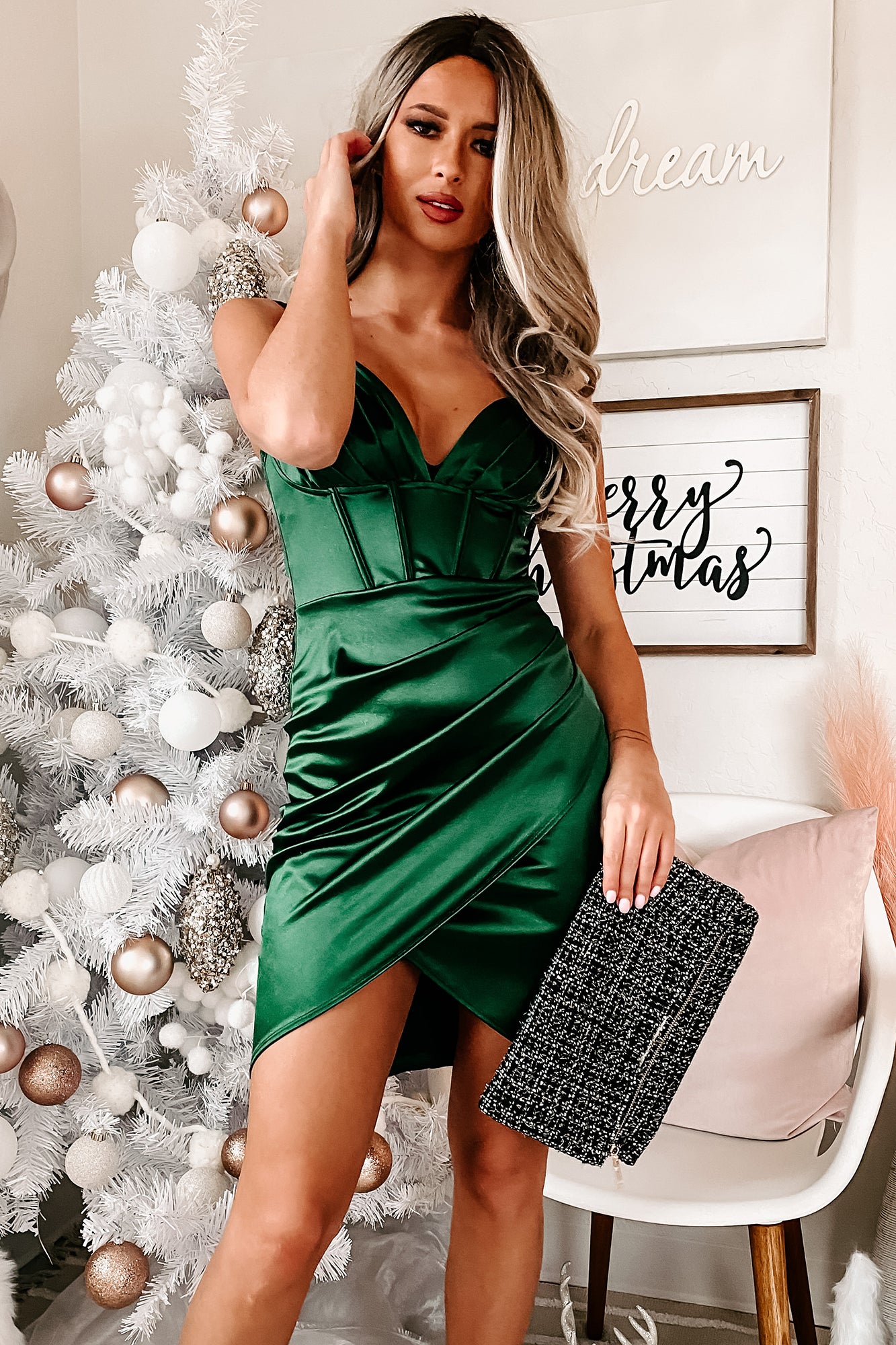 Commanding Presence Satin Bodycon Dress (Hunter Green)-The Formal Wear