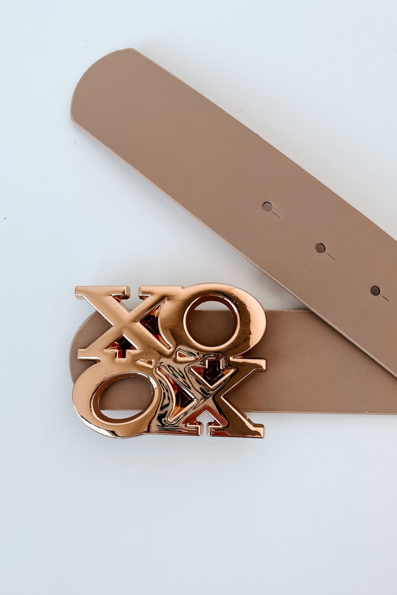 Genuinely Happy Faux Leather "XOXO" Buckled Belt (Taupe)-The Formal Wear