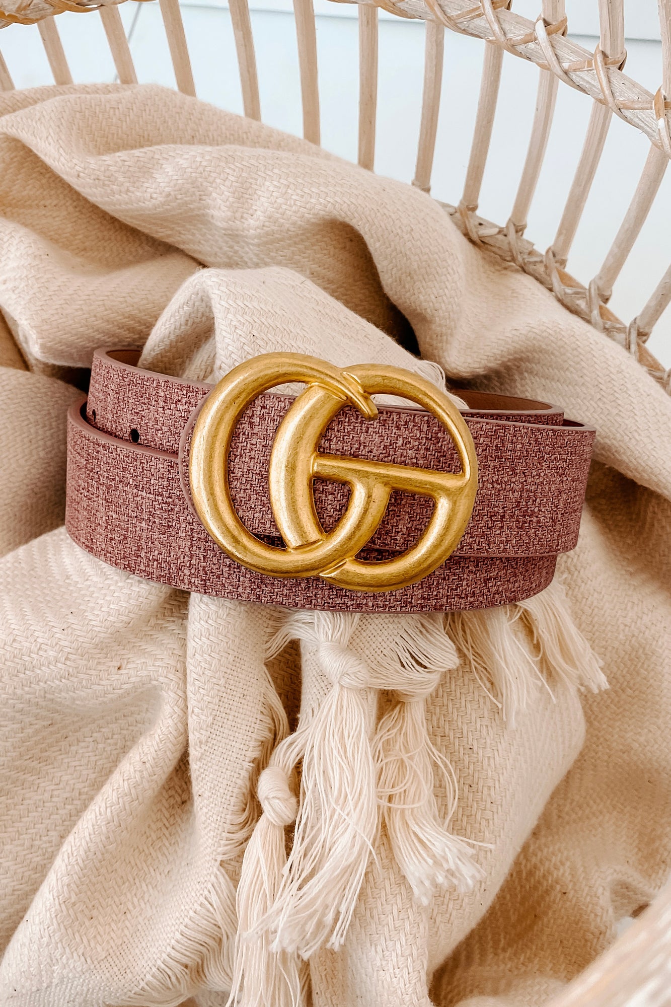 Sensible Style Two-Toned Textured Faux Leather Belt (Blush)-The Formal Wear