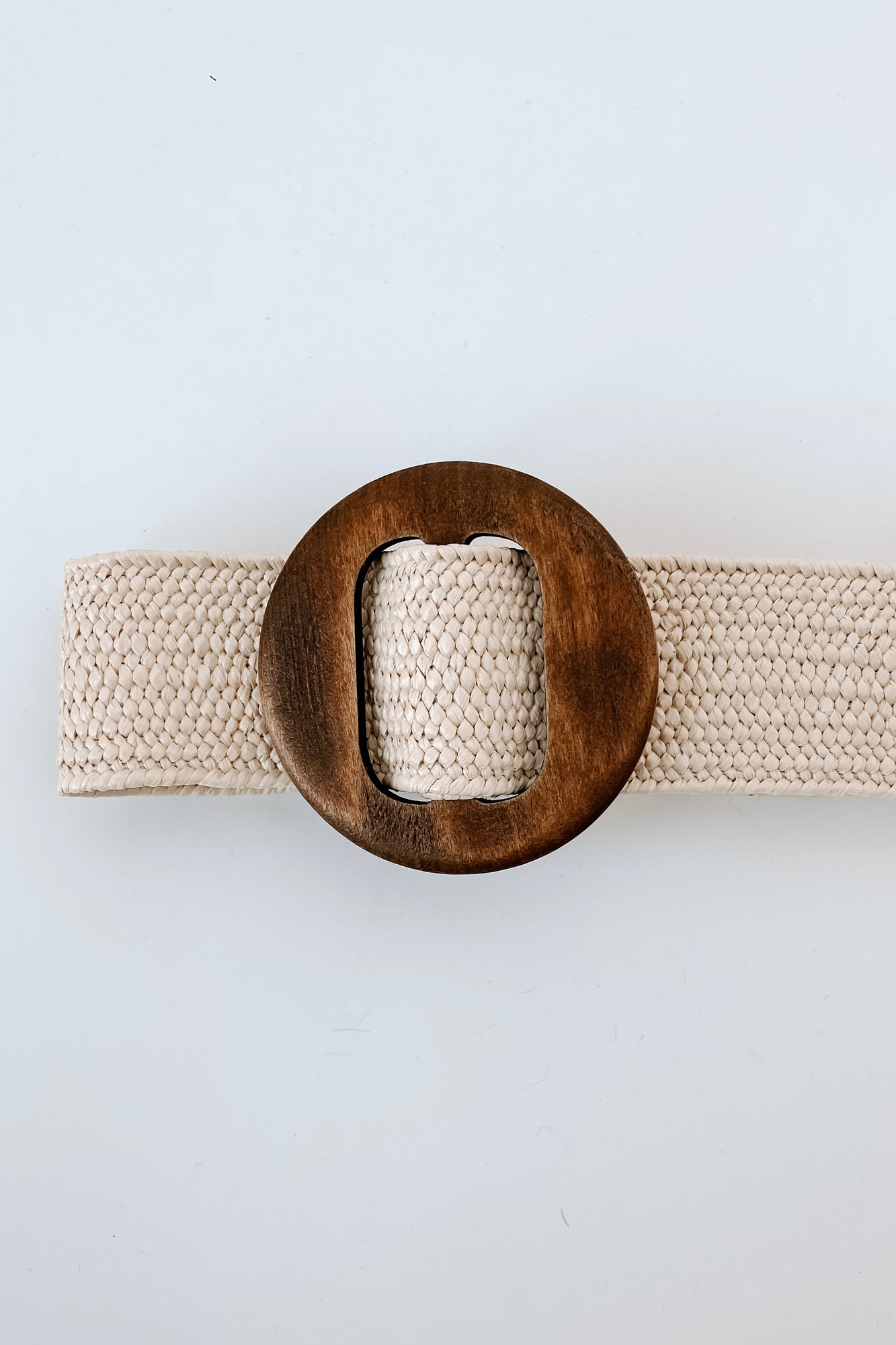 Gone Full Circle Woven Elastic Wood Buckle Belt (Ivory)-The Formal Wear