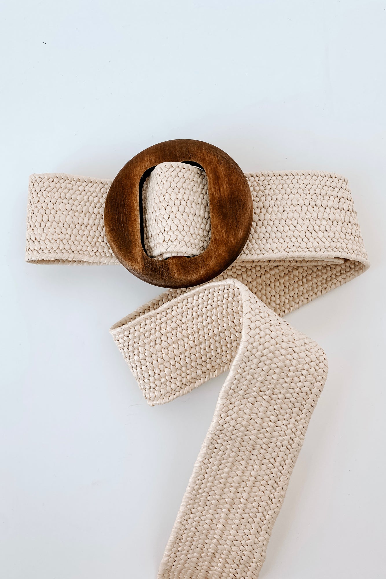 Gone Full Circle Woven Elastic Wood Buckle Belt (Ivory)-The Formal Wear