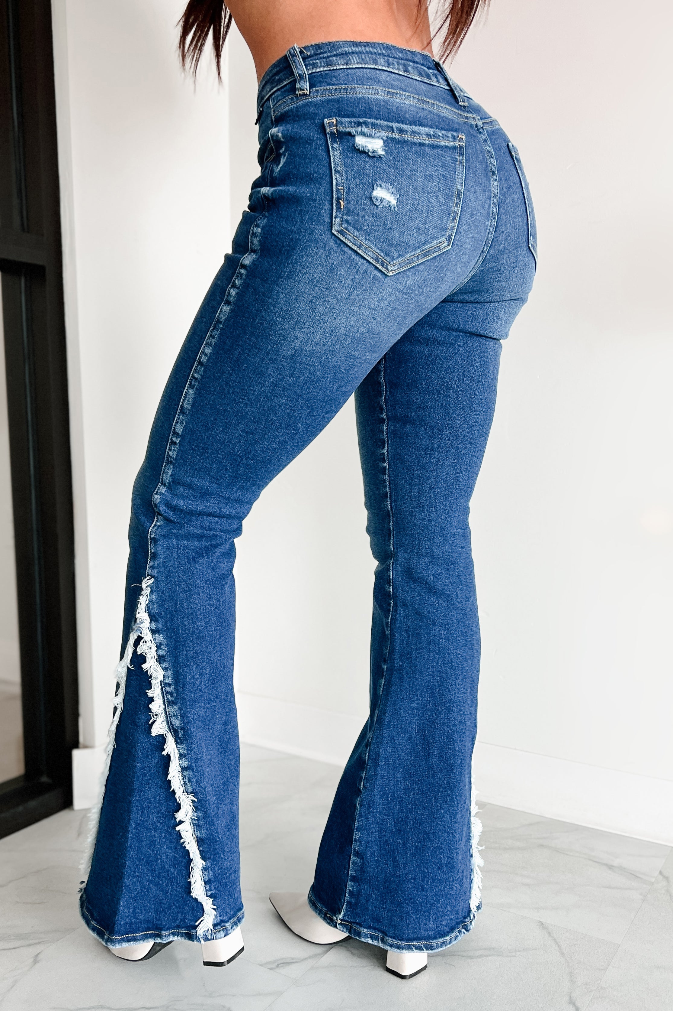 Grissom Mid Rise Frayed Cello Flare Jeans (Medium)-The Formal Wear