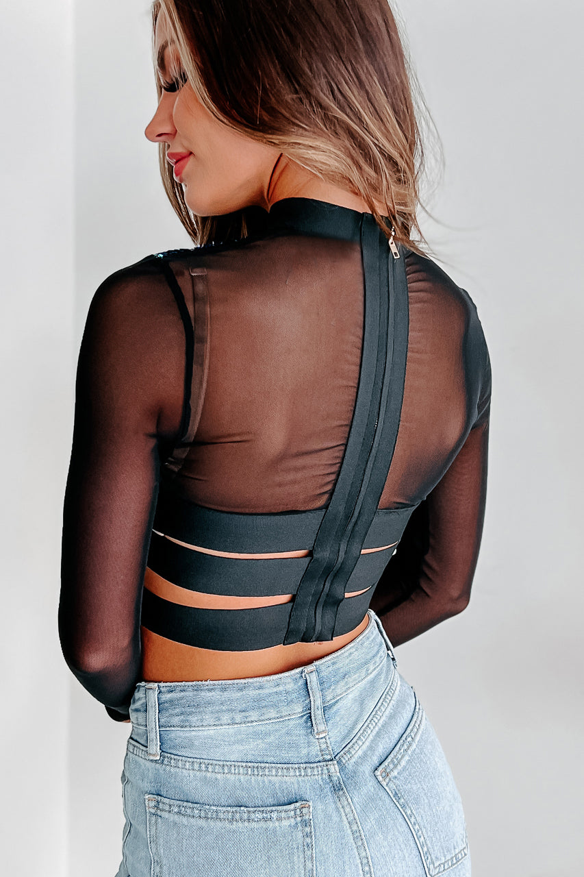 Ready To Party Sequin Crop Top (Black)-The Formal Wear