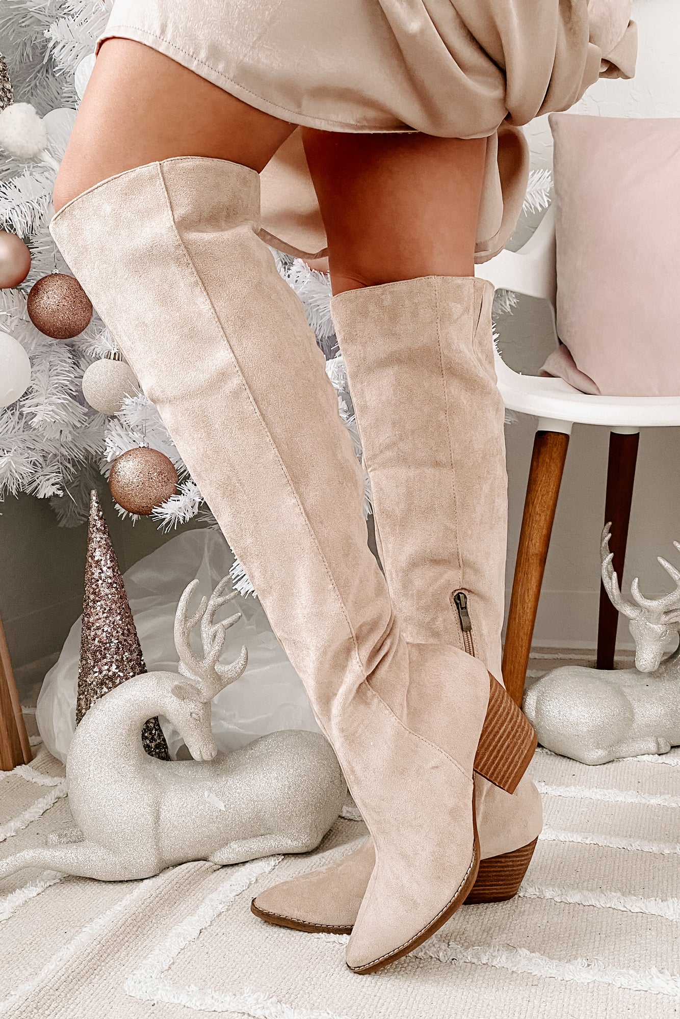 Arisa Faux Suede Over The Knee Boots (Beige)-The Formal Wear