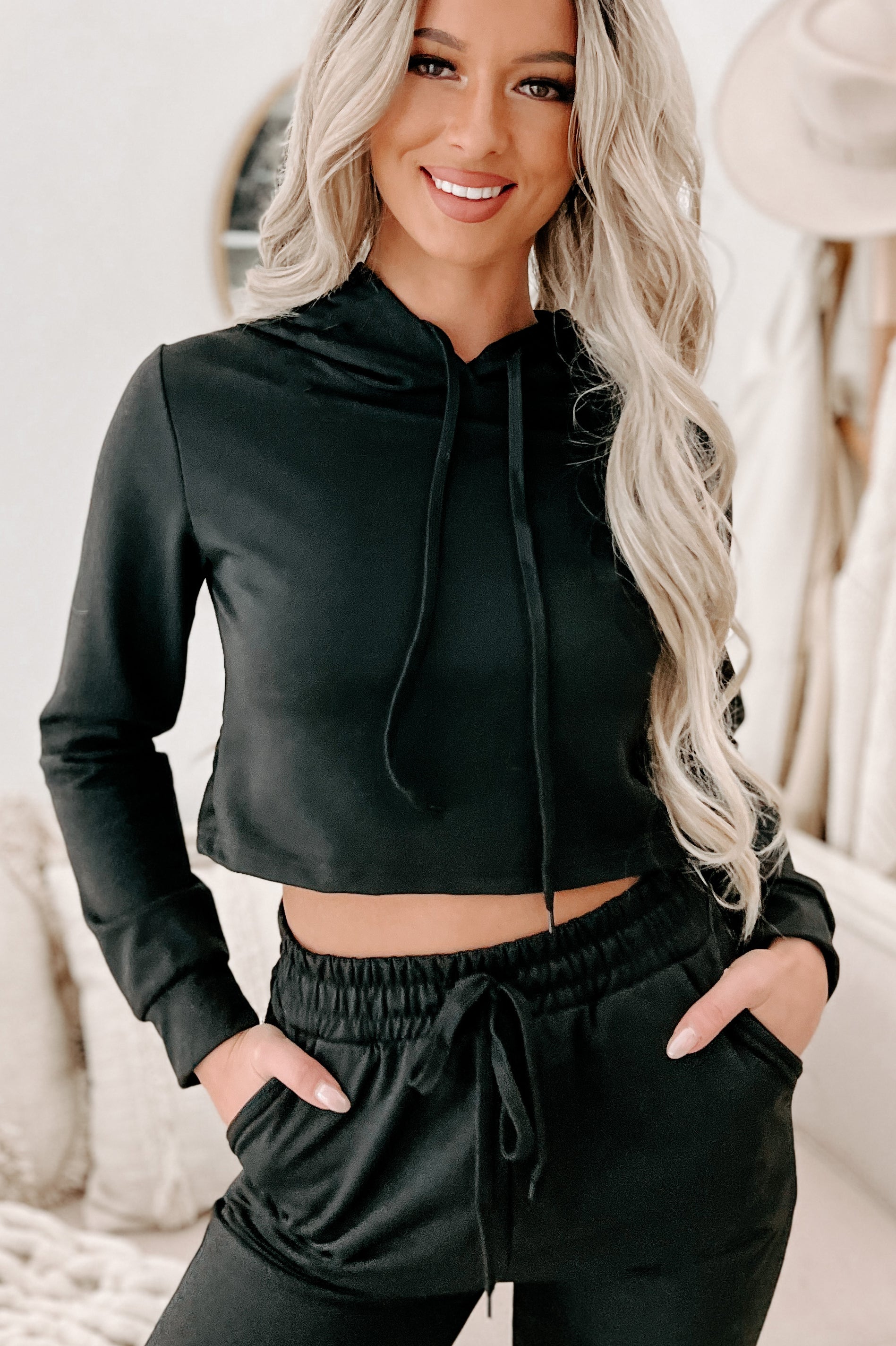 Doorbuster- Living & Loving Crop Top & Jogger Two-Piece Set (Black)-The Formal Wear