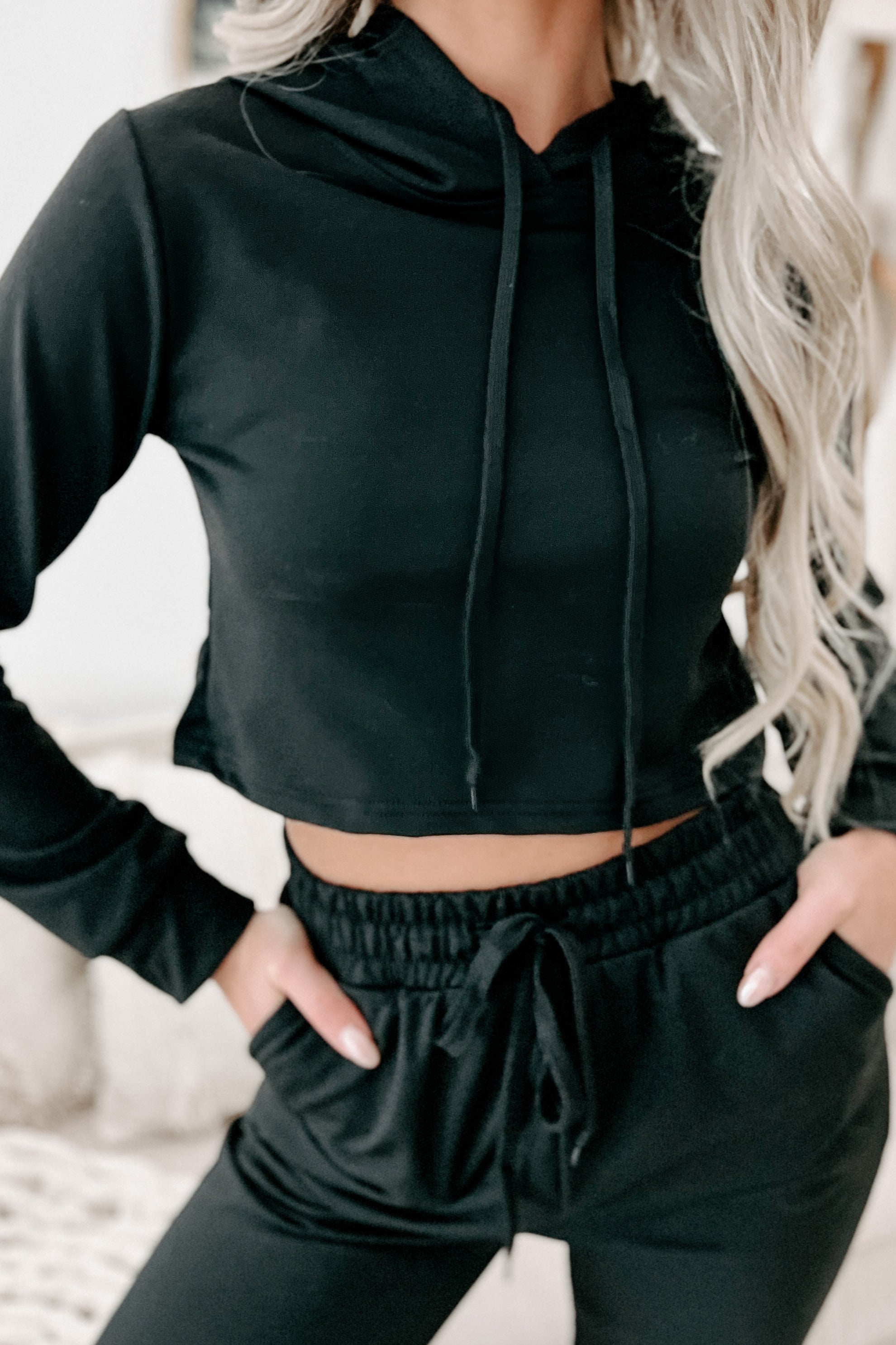 Doorbuster- Living & Loving Crop Top & Jogger Two-Piece Set (Black)-The Formal Wear