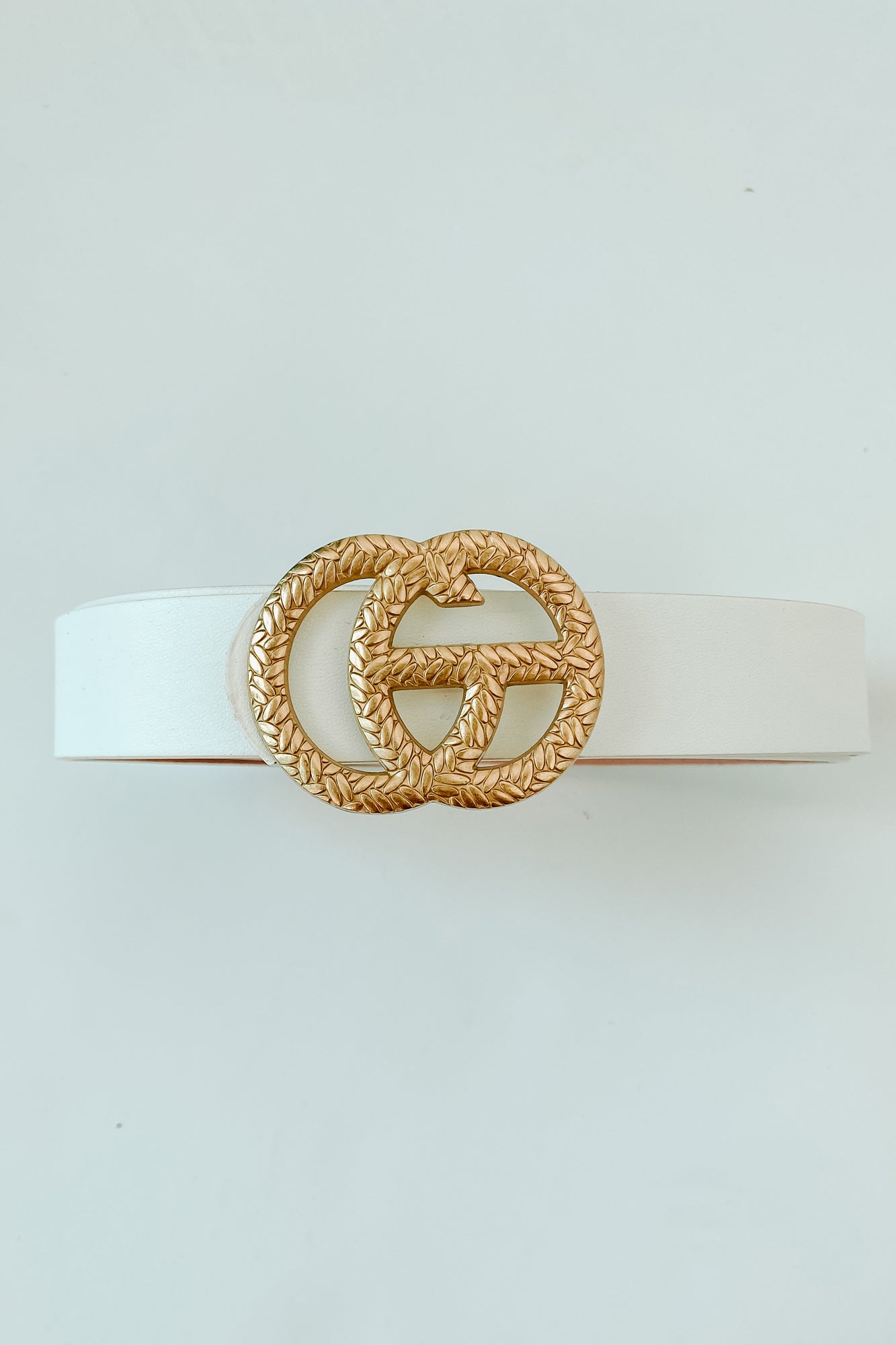 Perfect Simplicity Faux Leather Textured Buckle Belt (White)-The Formal Wear