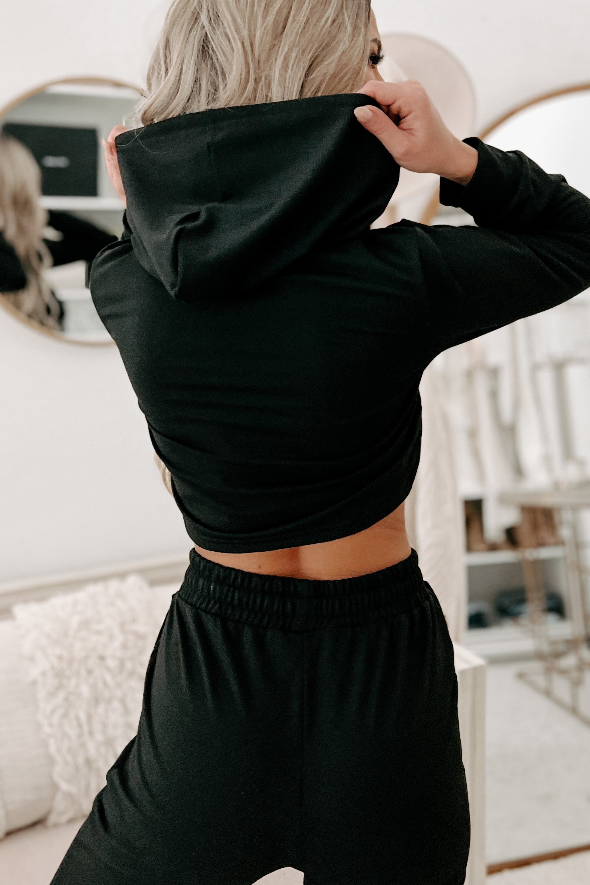 Doorbuster- Living & Loving Crop Top & Jogger Two-Piece Set (Black)-The Formal Wear